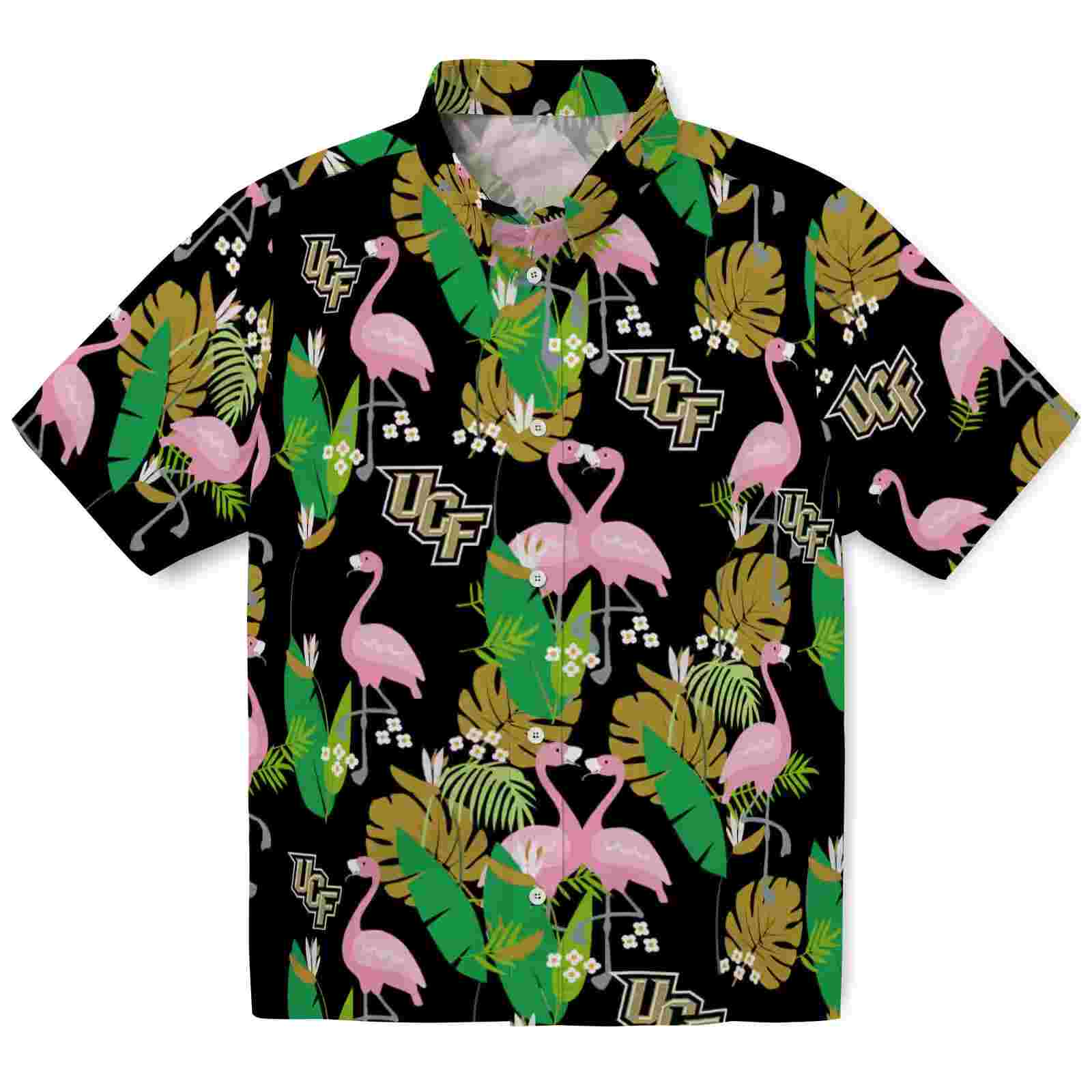 UCF Knights Flamingo Foliage Gold Green Hawaiian Shirt