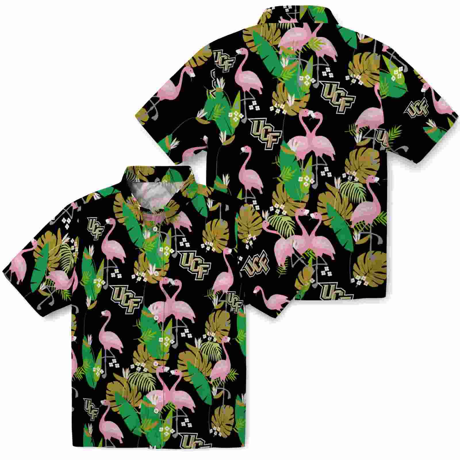 ucf knights flamingo foliage gold green hawaiian shirt high quality