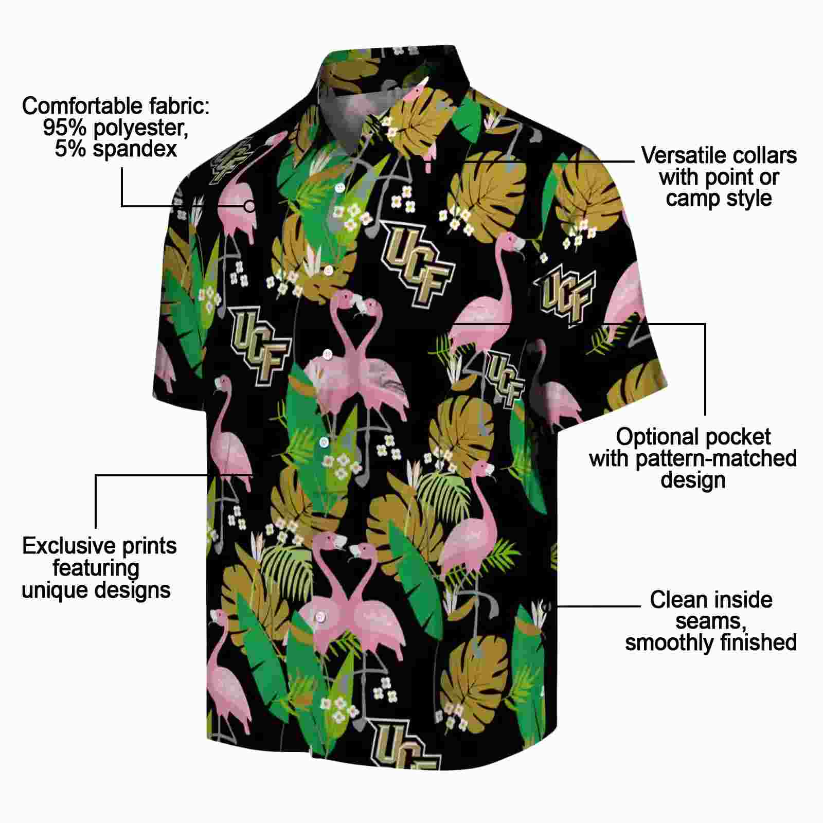 ucf knights flamingo foliage gold green hawaiian shirt new arrival