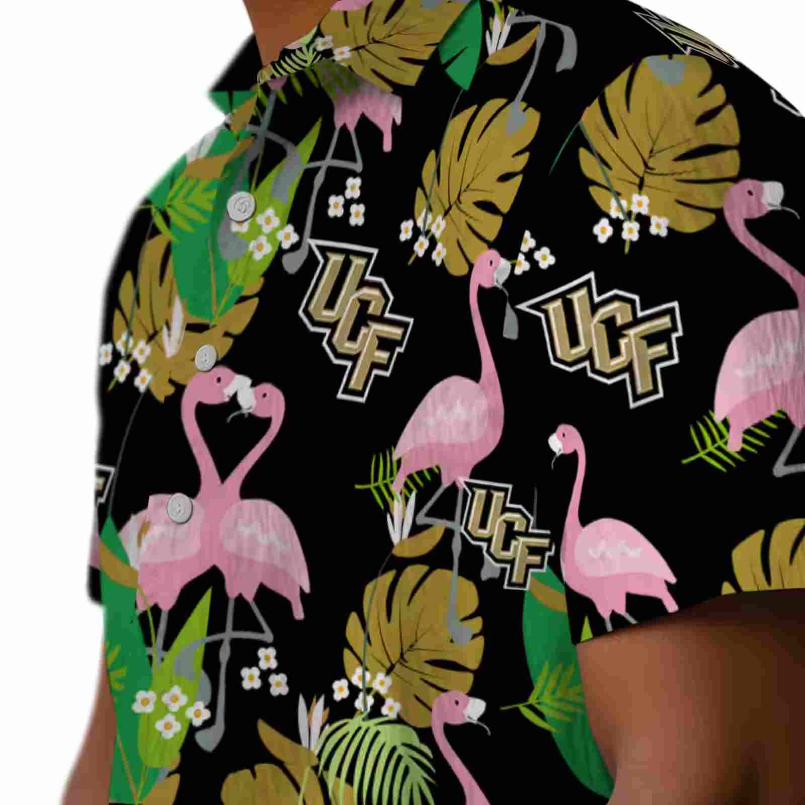 ucf knights flamingo foliage gold green hawaiian shirt trendy