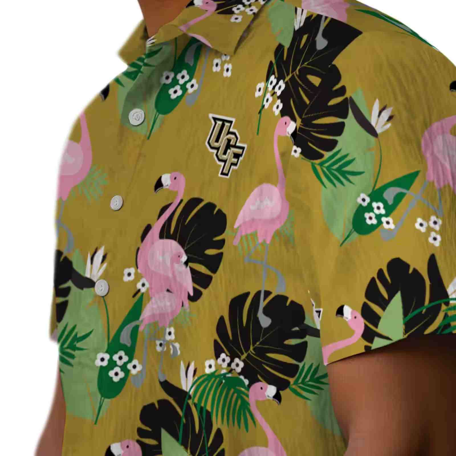 ucf knights flamingo leaf motif gold hawaiian shirt trendy