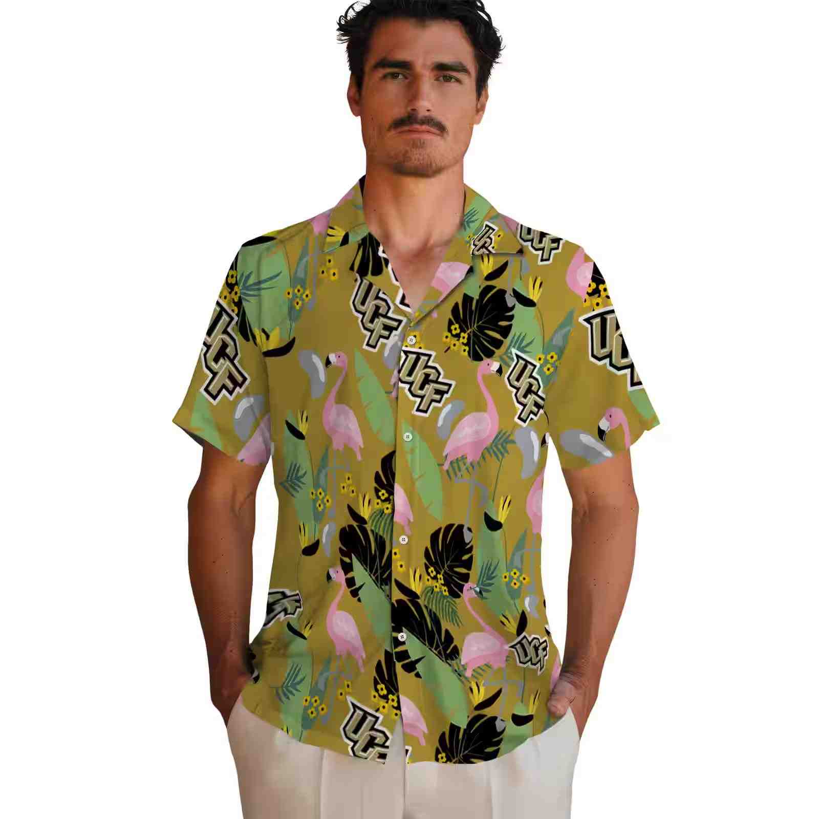 ucf knights flamingo leaves gold hawaiian shirt fashion forward