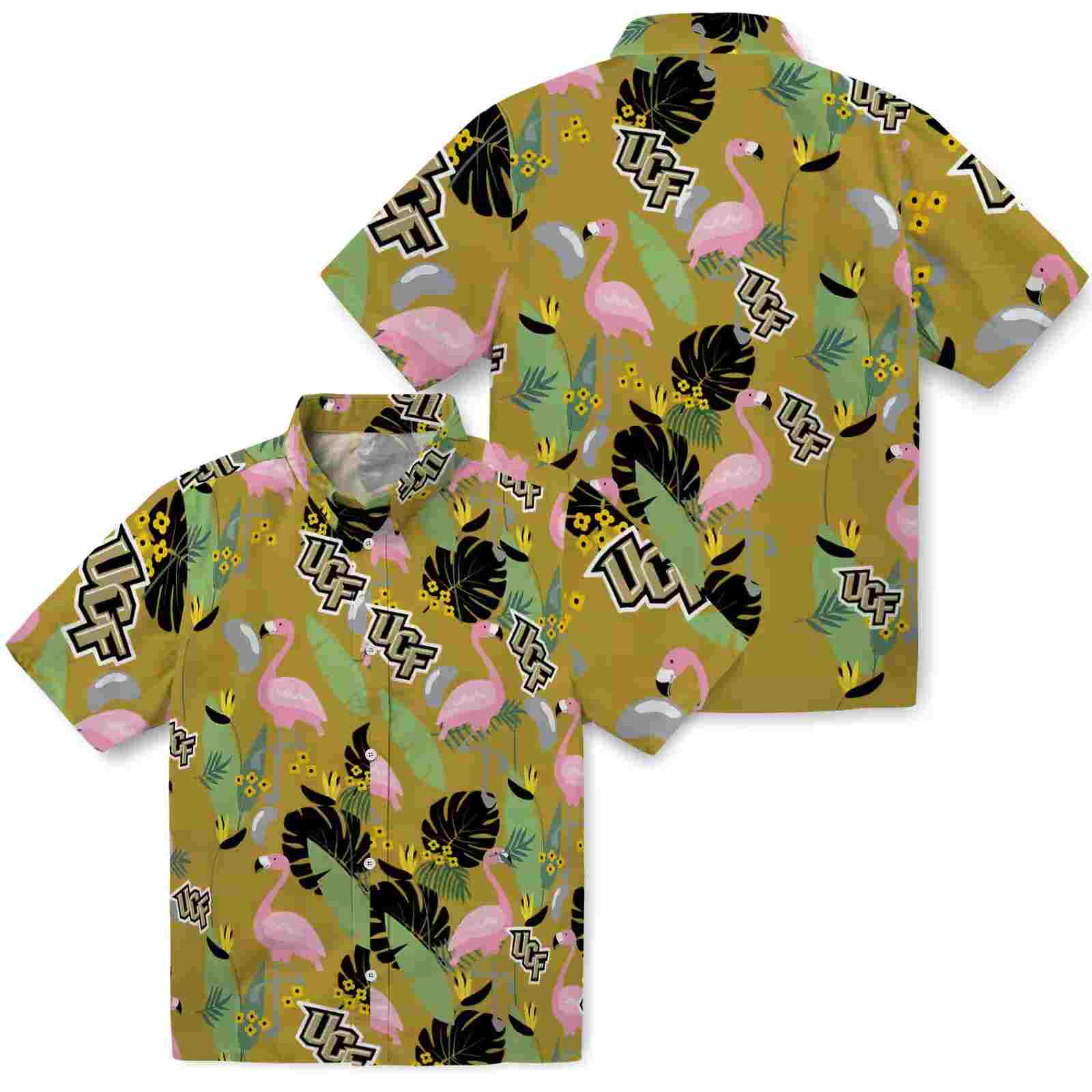 ucf knights flamingo leaves gold hawaiian shirt high quality