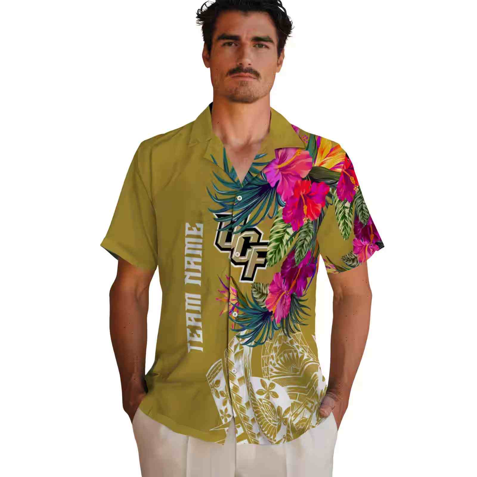 ucf knights floral polynesian gold hawaiian shirt fashion forward