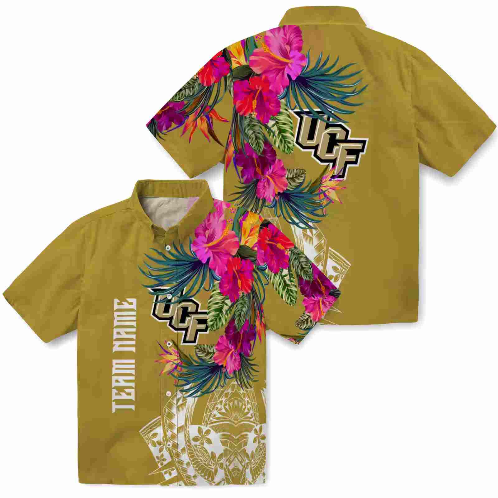 ucf knights floral polynesian gold hawaiian shirt high quality