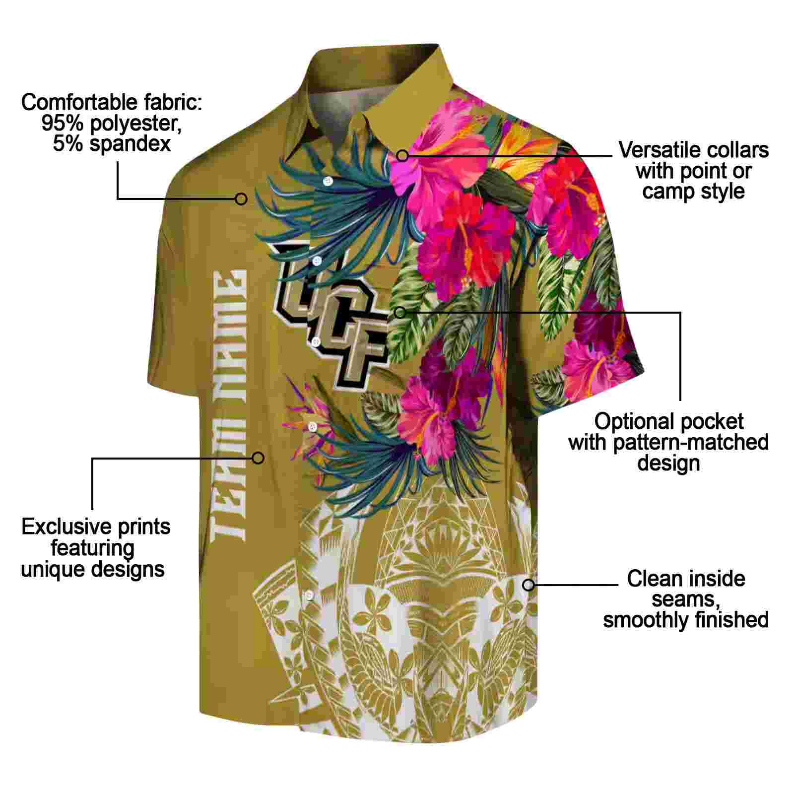 ucf knights floral polynesian gold hawaiian shirt new arrival