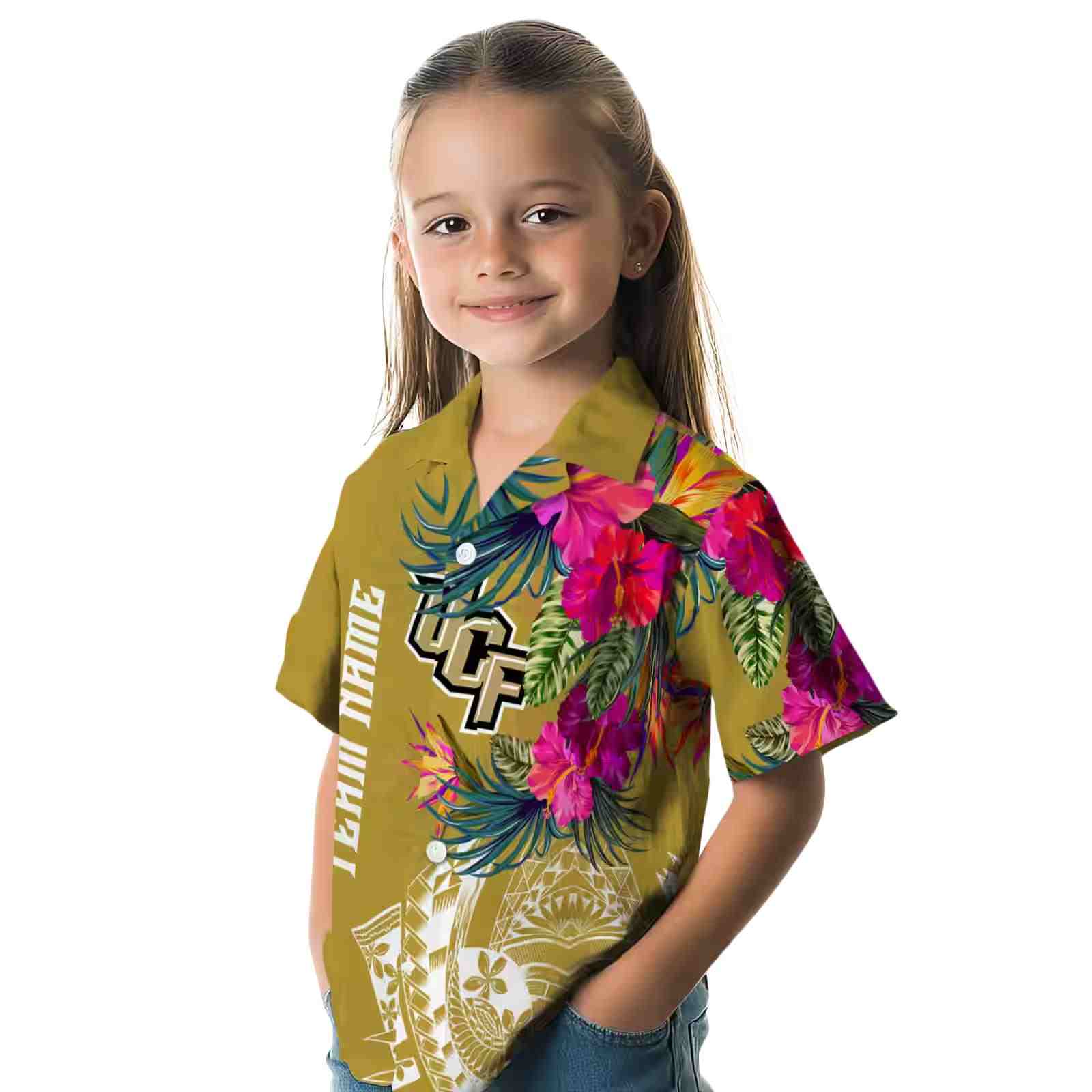 ucf knights floral polynesian gold hawaiian shirt premium grade