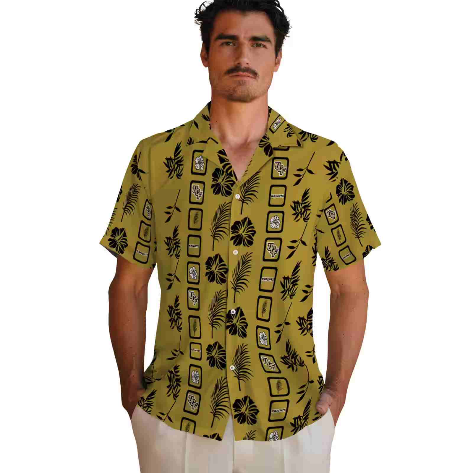 ucf knights framed floral gold hawaiian shirt fashion forward