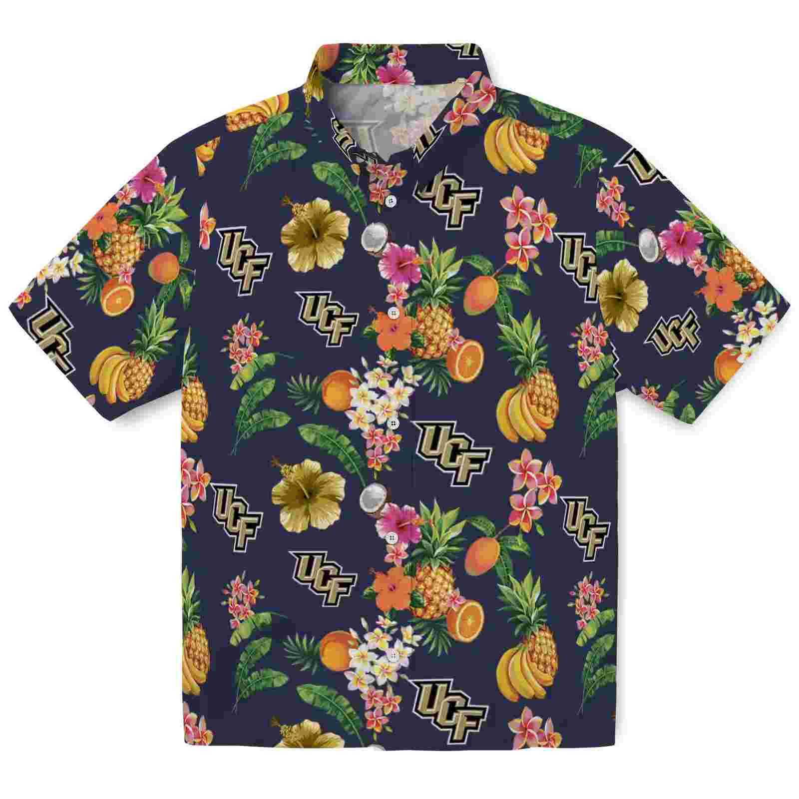 UCF Knights Hibiscus And Fruit Navy Blue Hawaiian Shirt