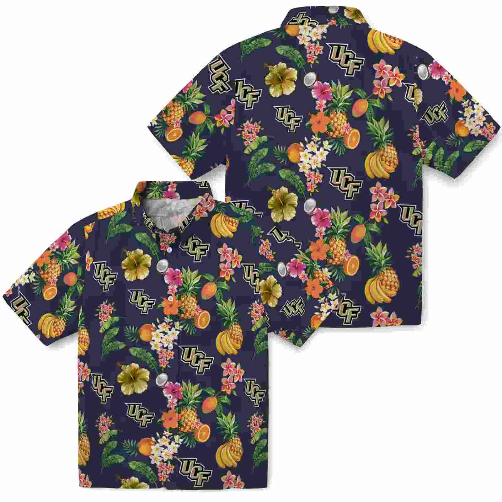 ucf knights hibiscus and fruit navy blue hawaiian shirt high quality