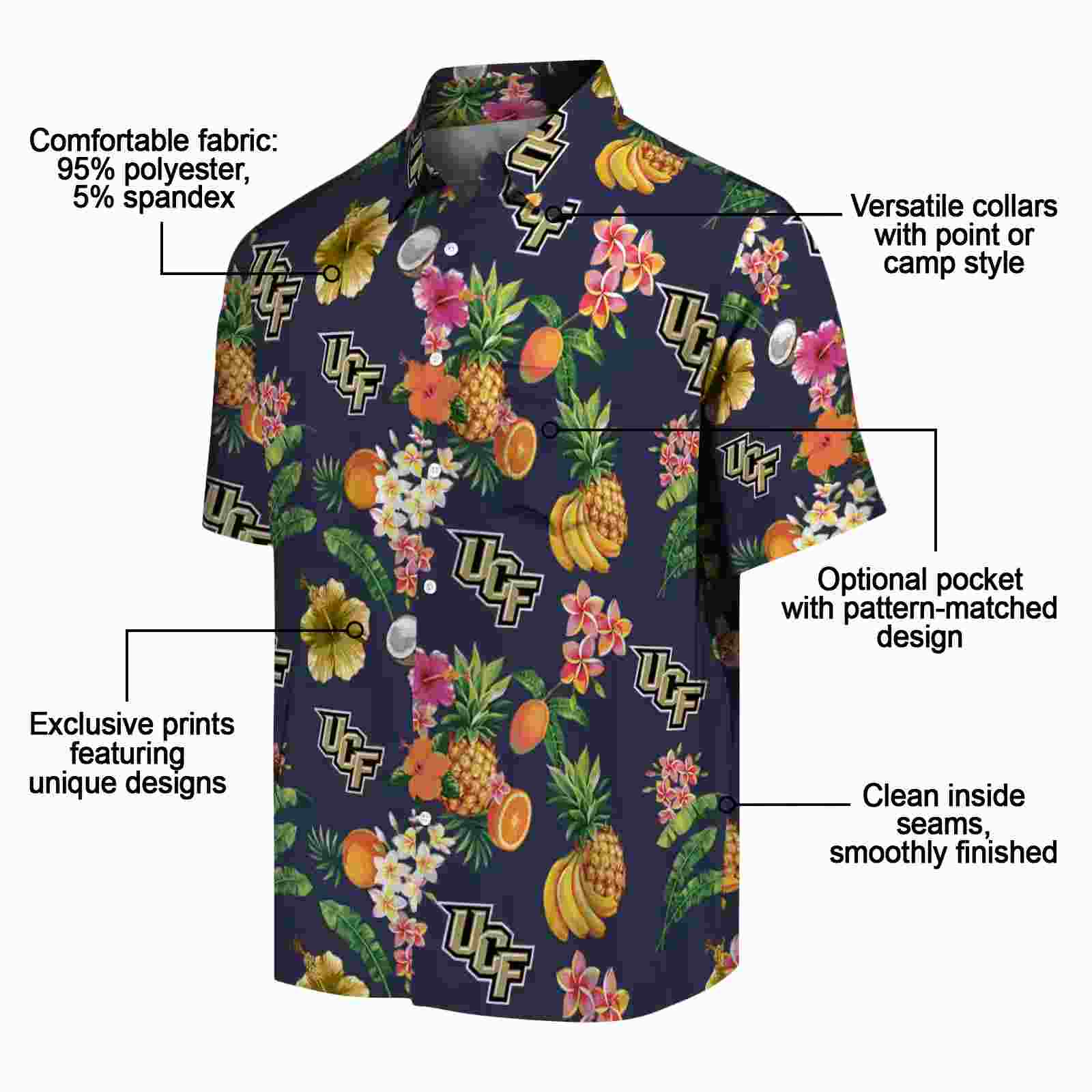 ucf knights hibiscus and fruit navy blue hawaiian shirt new arrival