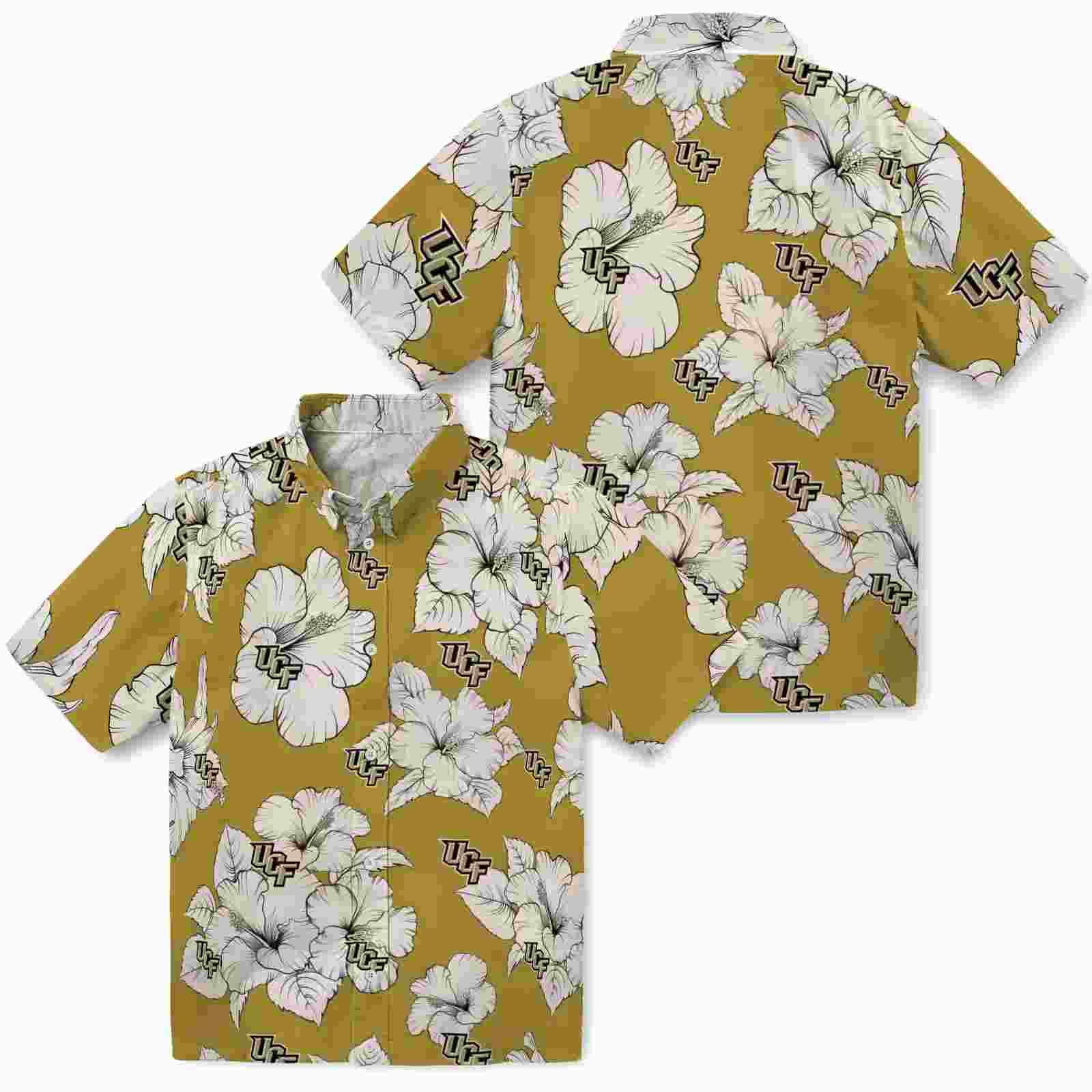 ucf knights hibiscus blooms gold white hawaiian shirt high quality