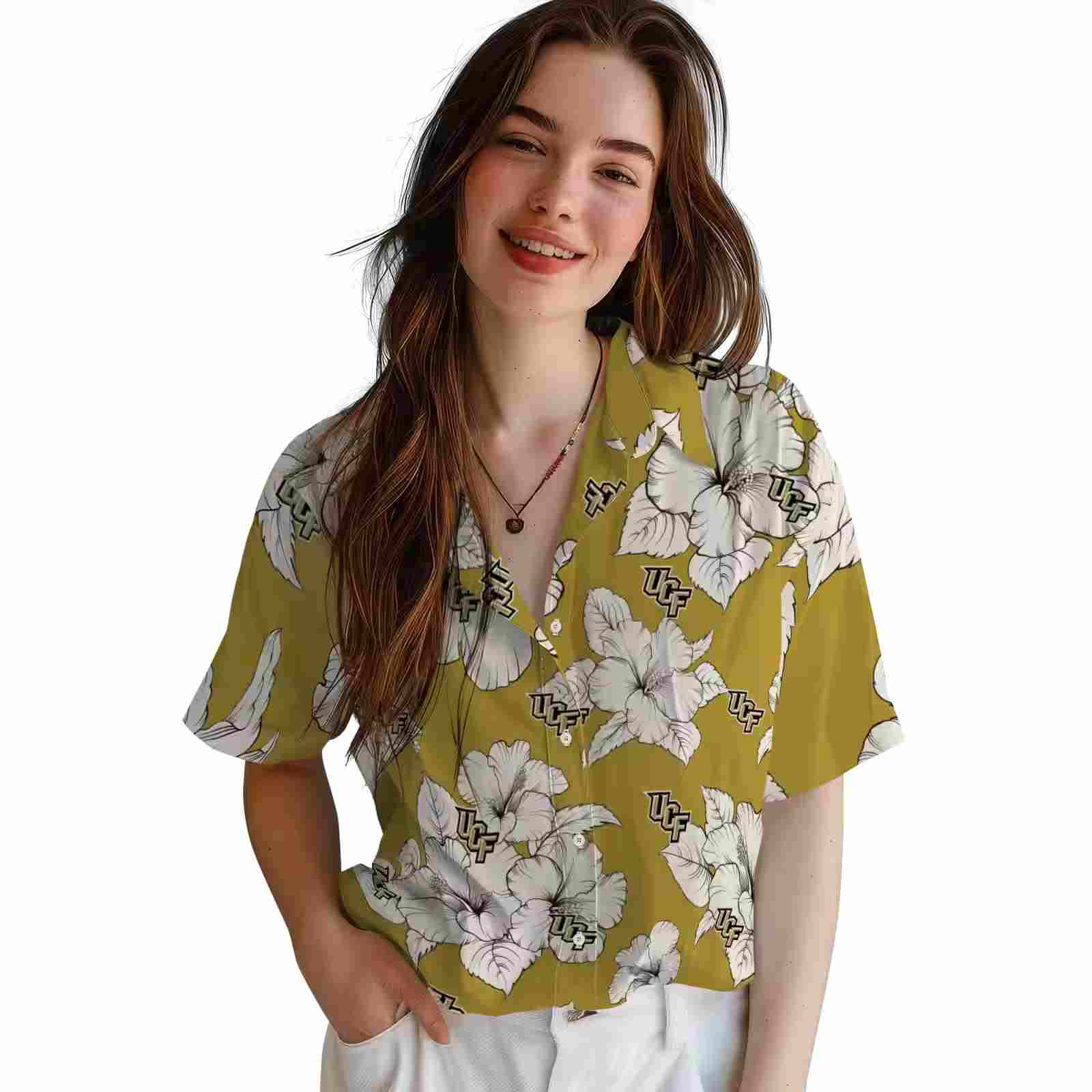 ucf knights hibiscus blooms gold white hawaiian shirt latest model