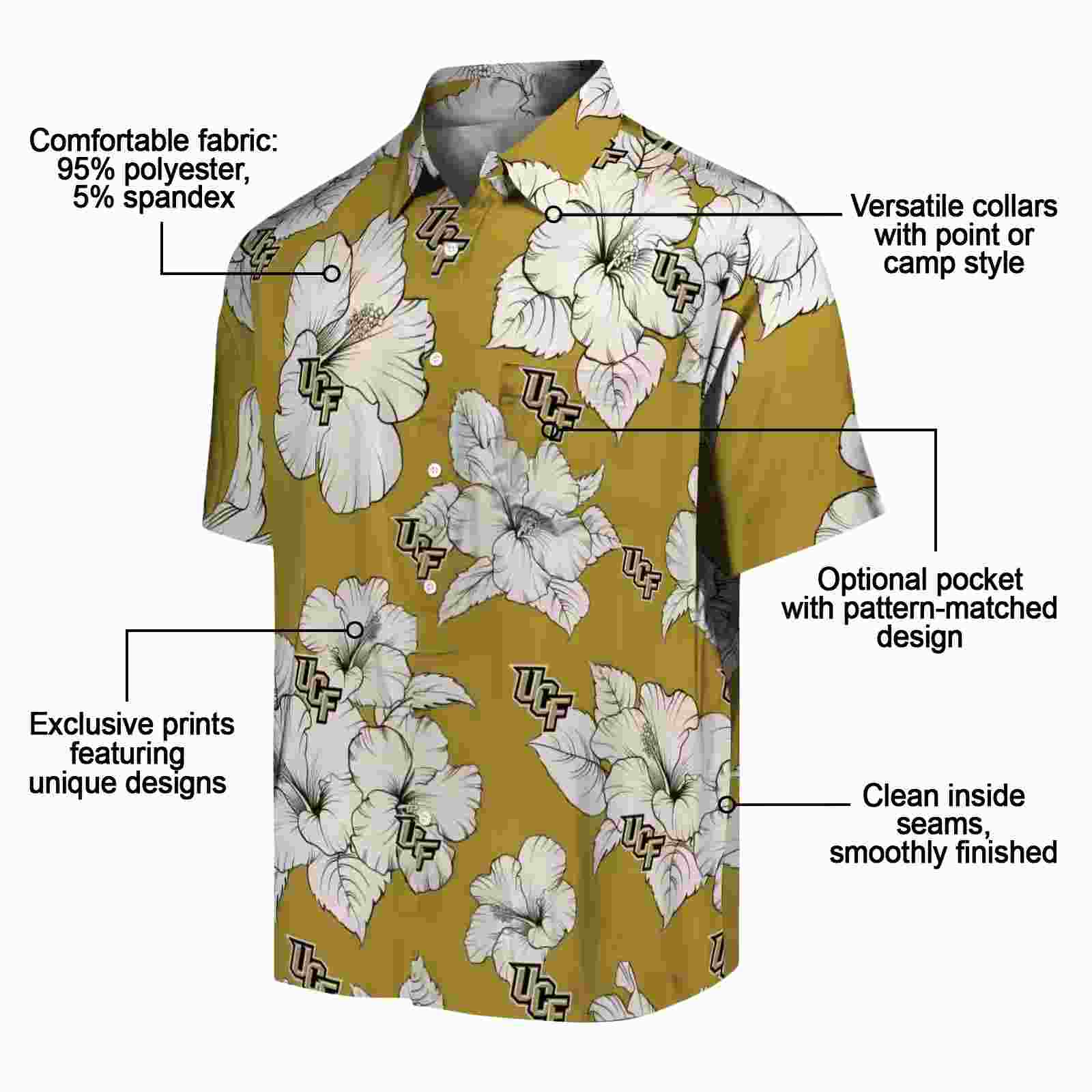 ucf knights hibiscus blooms gold white hawaiian shirt new arrival