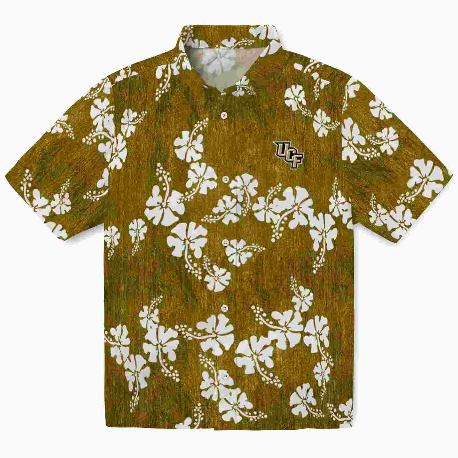 UCF Knights Hibiscus Clusters Gold Hawaiian Shirt