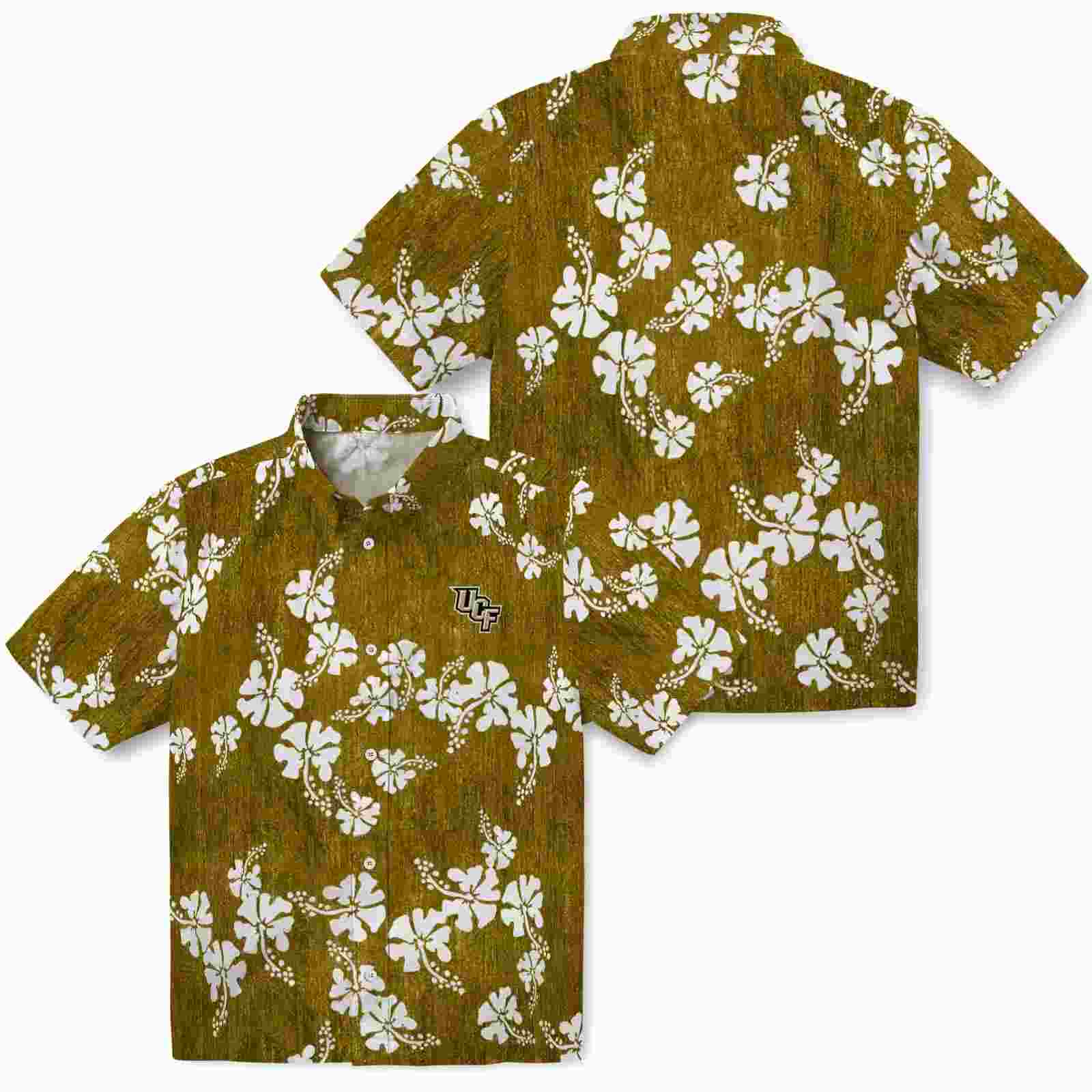 ucf knights hibiscus clusters gold hawaiian shirt high quality