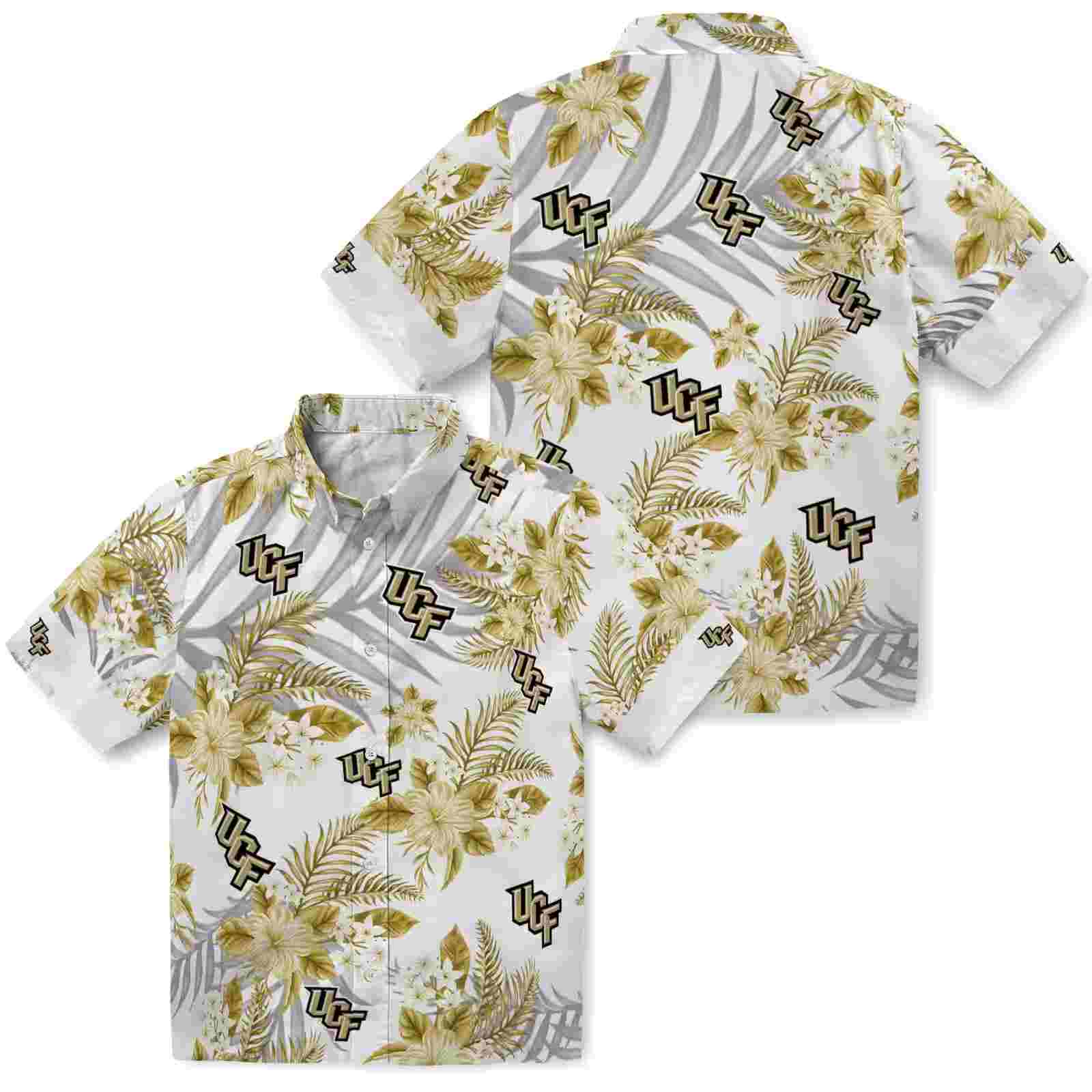 ucf knights hibiscus palm leaves gold white hawaiian shirt high quality