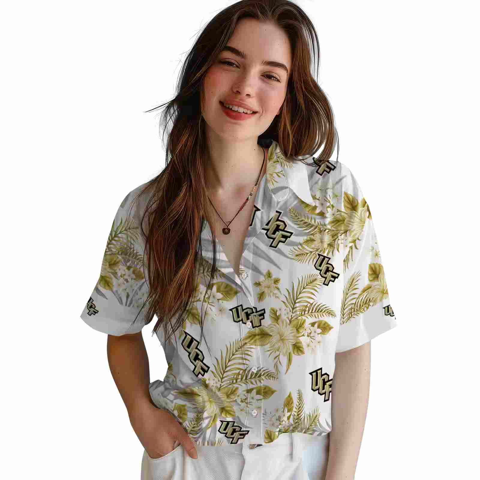 ucf knights hibiscus palm leaves gold white hawaiian shirt latest model