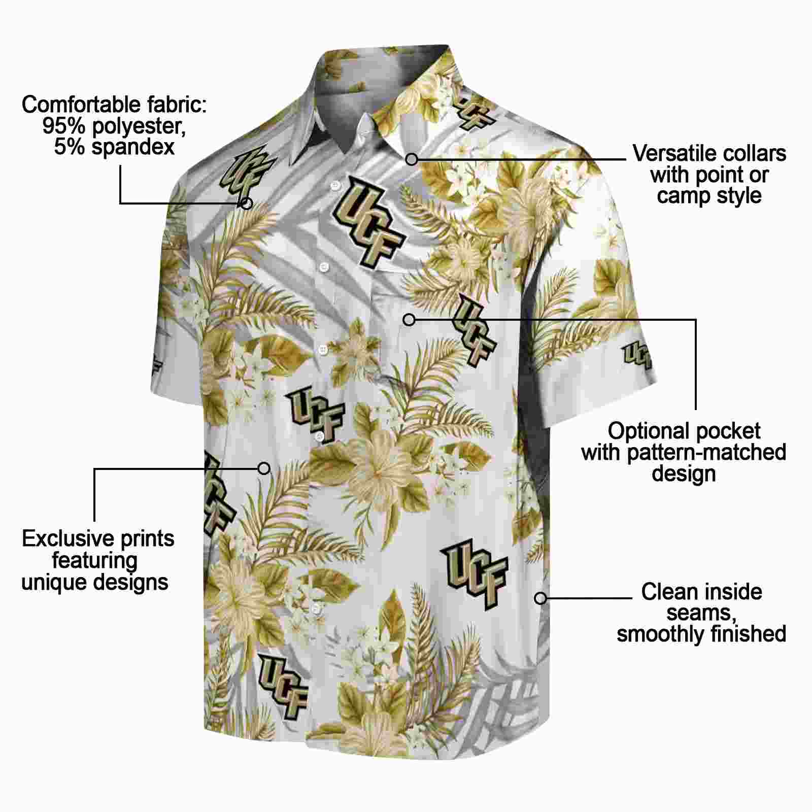 ucf knights hibiscus palm leaves gold white hawaiian shirt new arrival