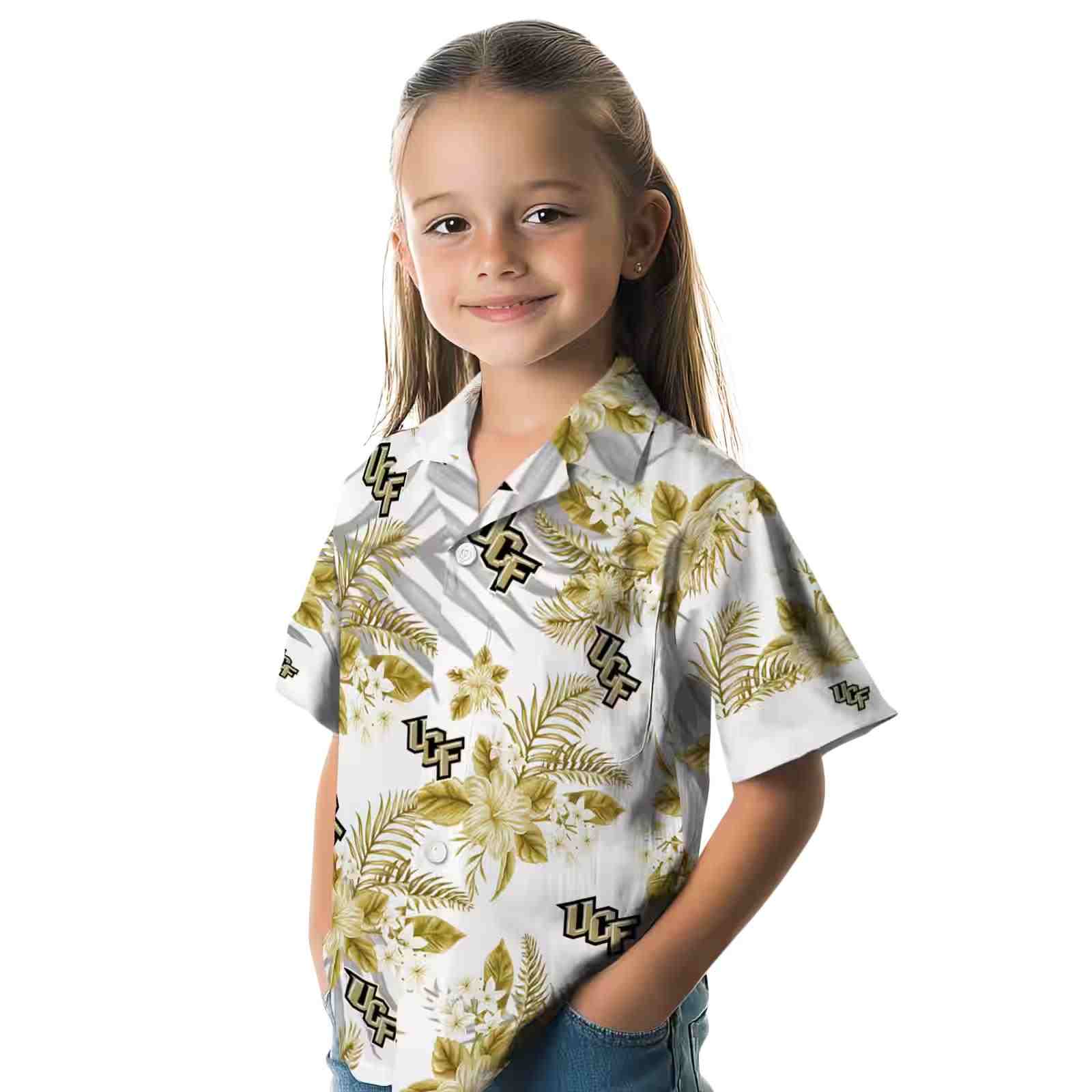 ucf knights hibiscus palm leaves gold white hawaiian shirt premium grade