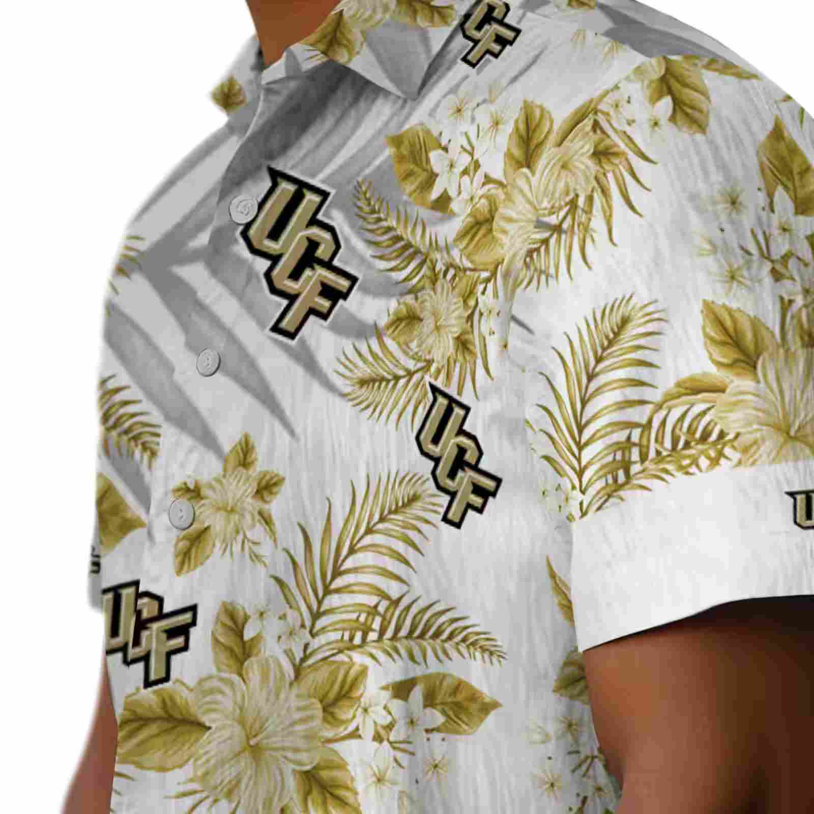 ucf knights hibiscus palm leaves gold white hawaiian shirt trendy