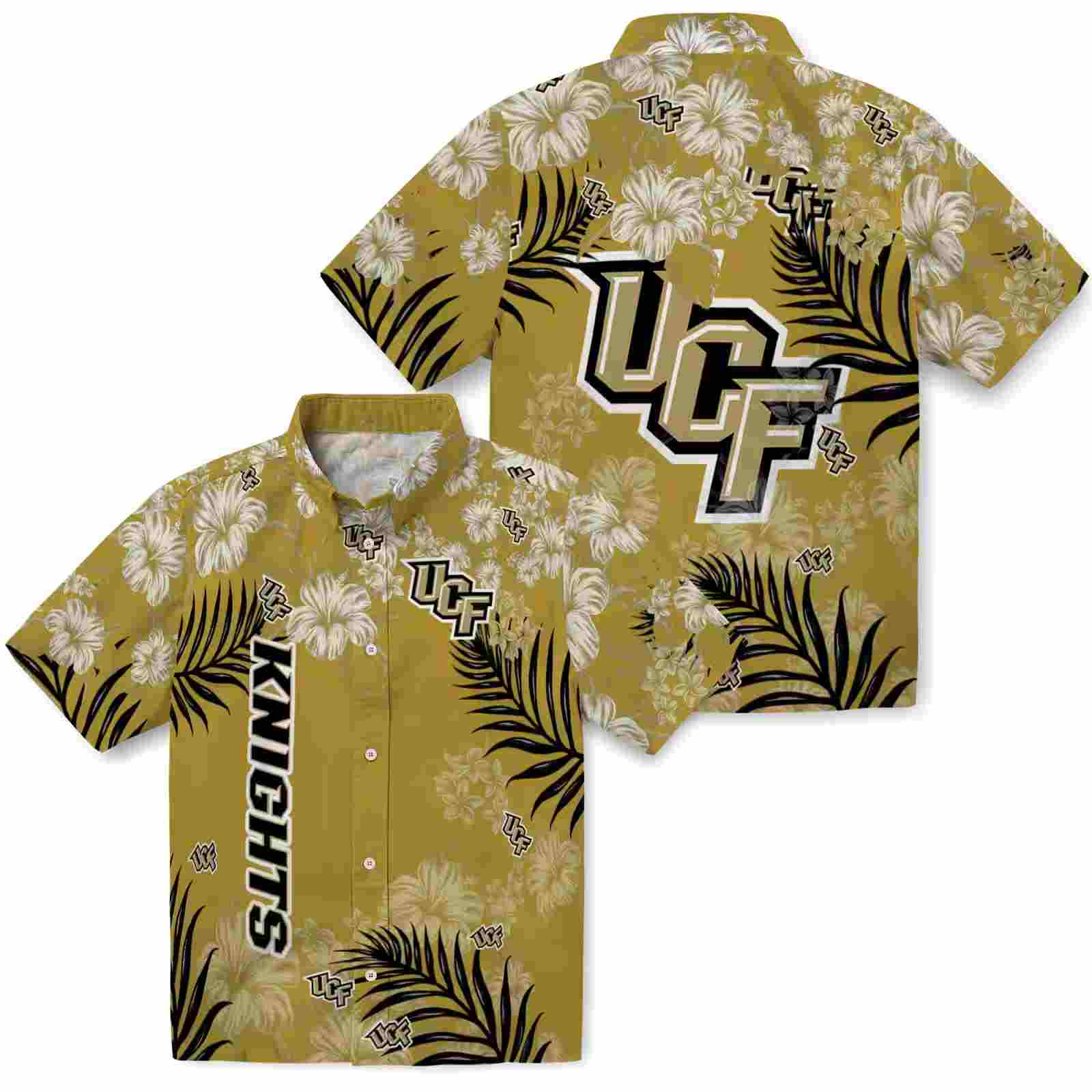 ucf knights hibiscus print gold hawaiian shirt high quality