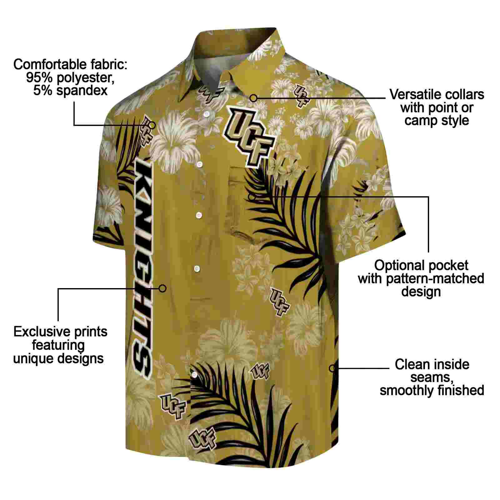 ucf knights hibiscus print gold hawaiian shirt new arrival