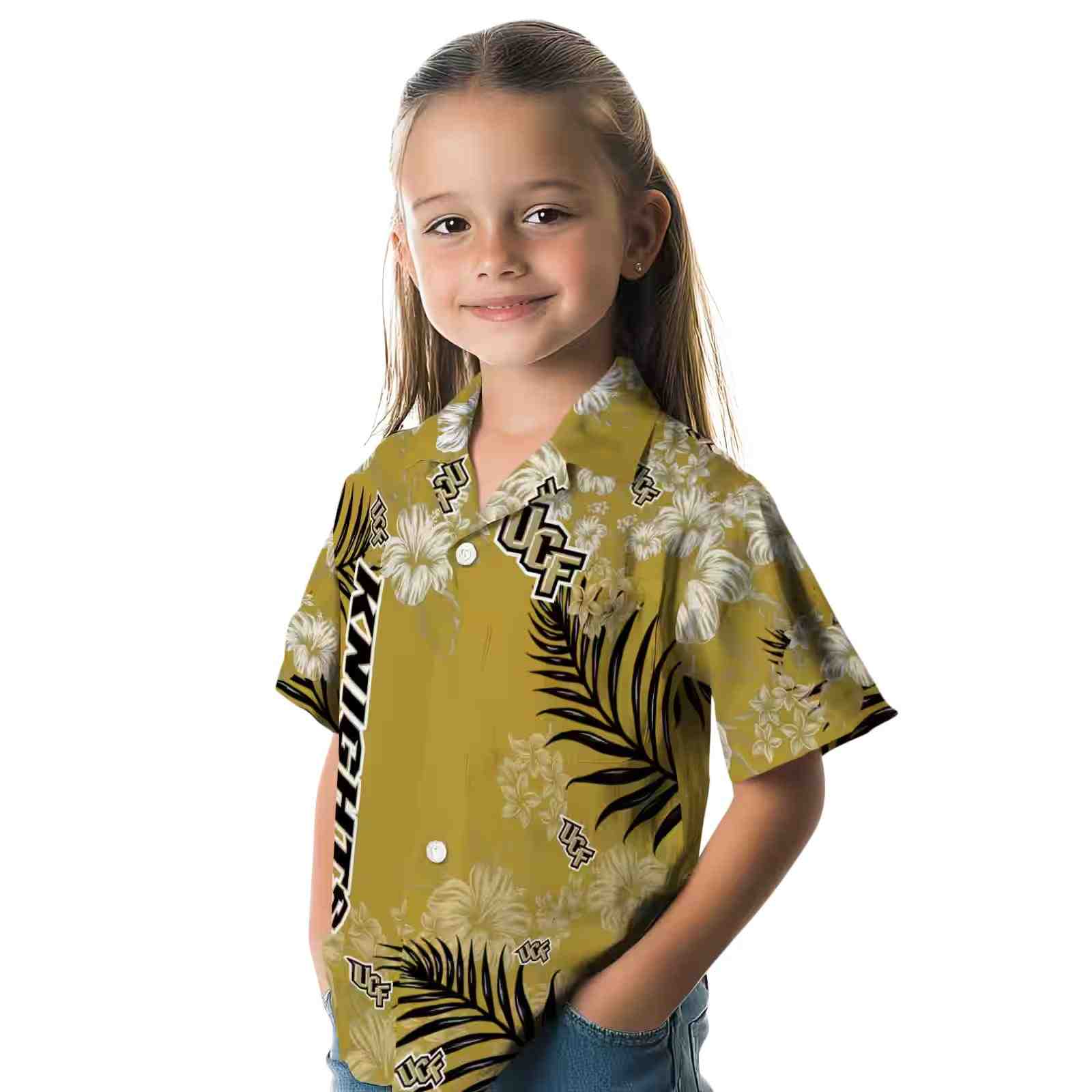 ucf knights hibiscus print gold hawaiian shirt premium grade