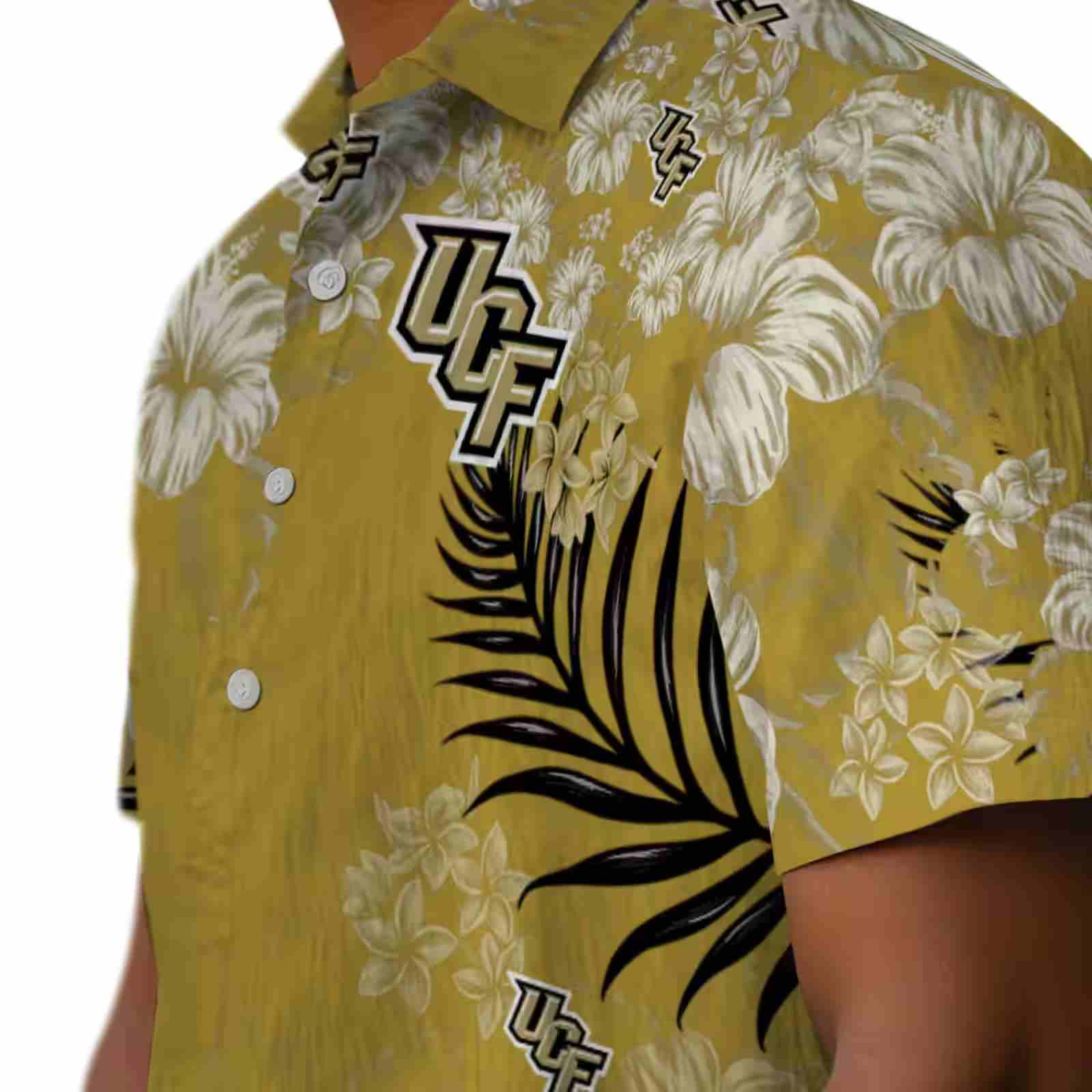 ucf knights hibiscus print gold hawaiian shirt trendy