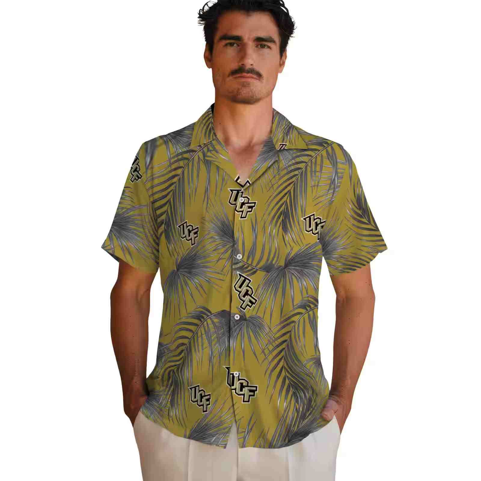 ucf knights leafy palms gold hawaiian shirt fashion forward