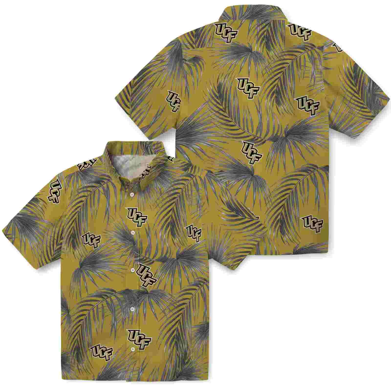 ucf knights leafy palms gold hawaiian shirt high quality