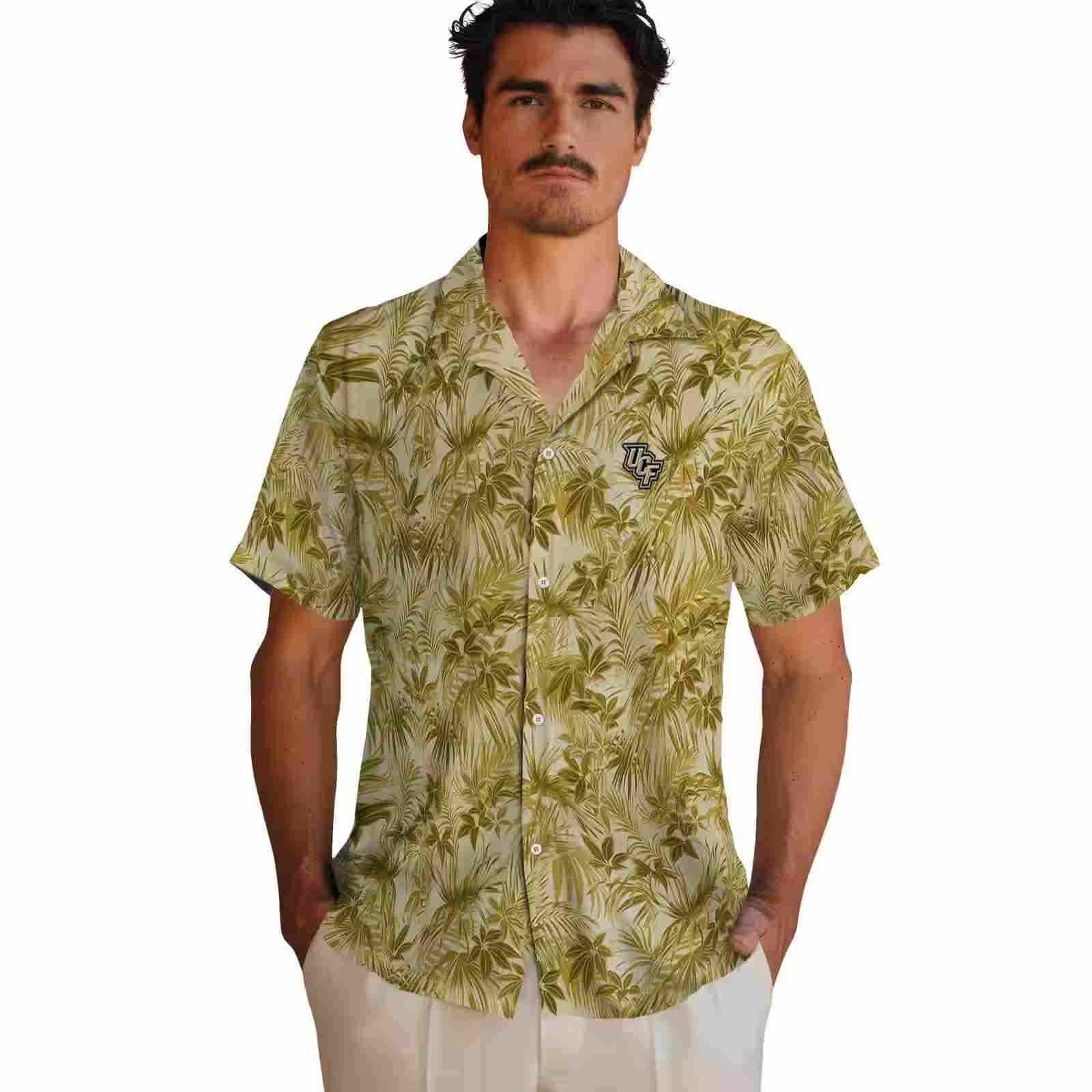 ucf knights leafy pattern gold hawaiian shirt fashion forward