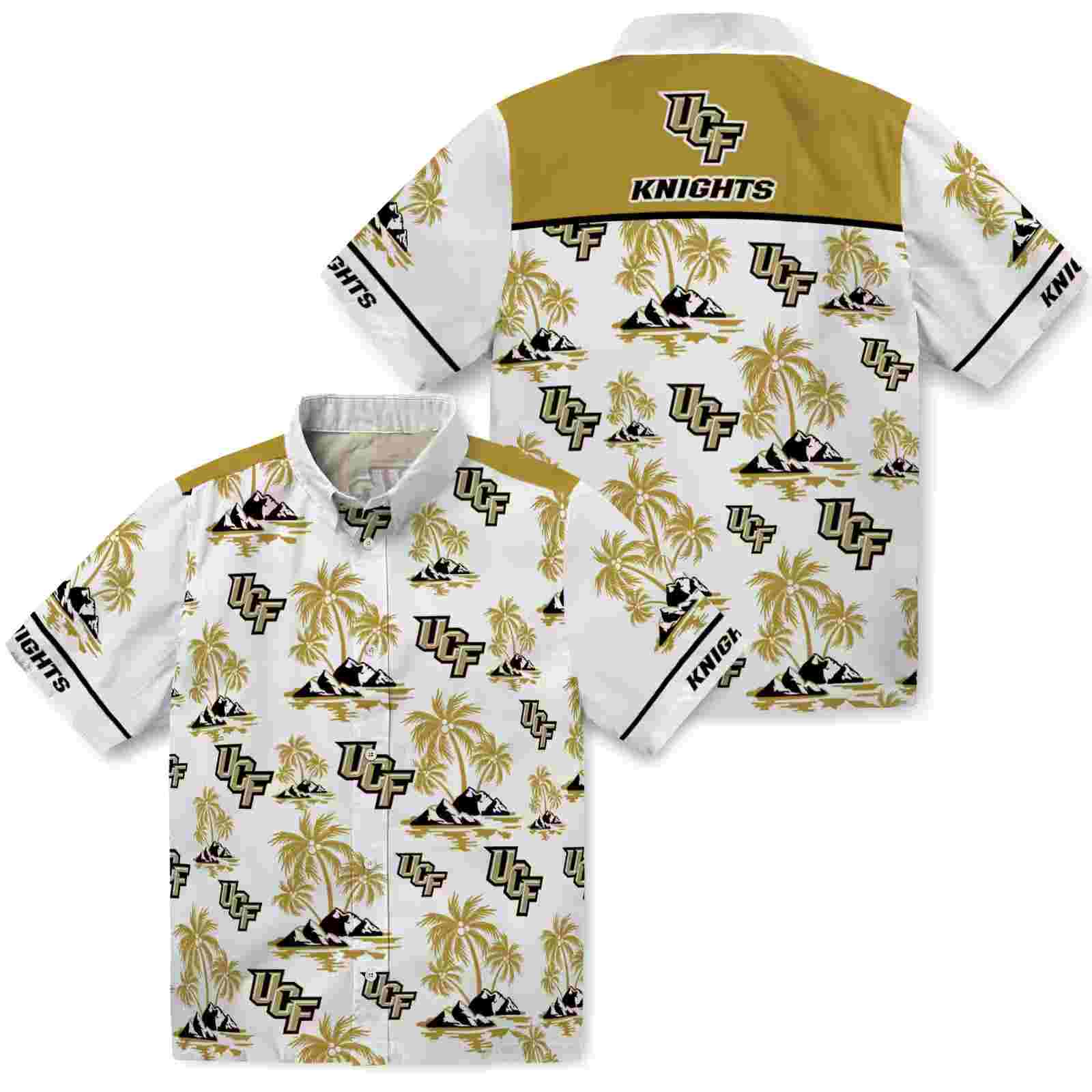 ucf knights palm island print gold white hawaiian shirt high quality