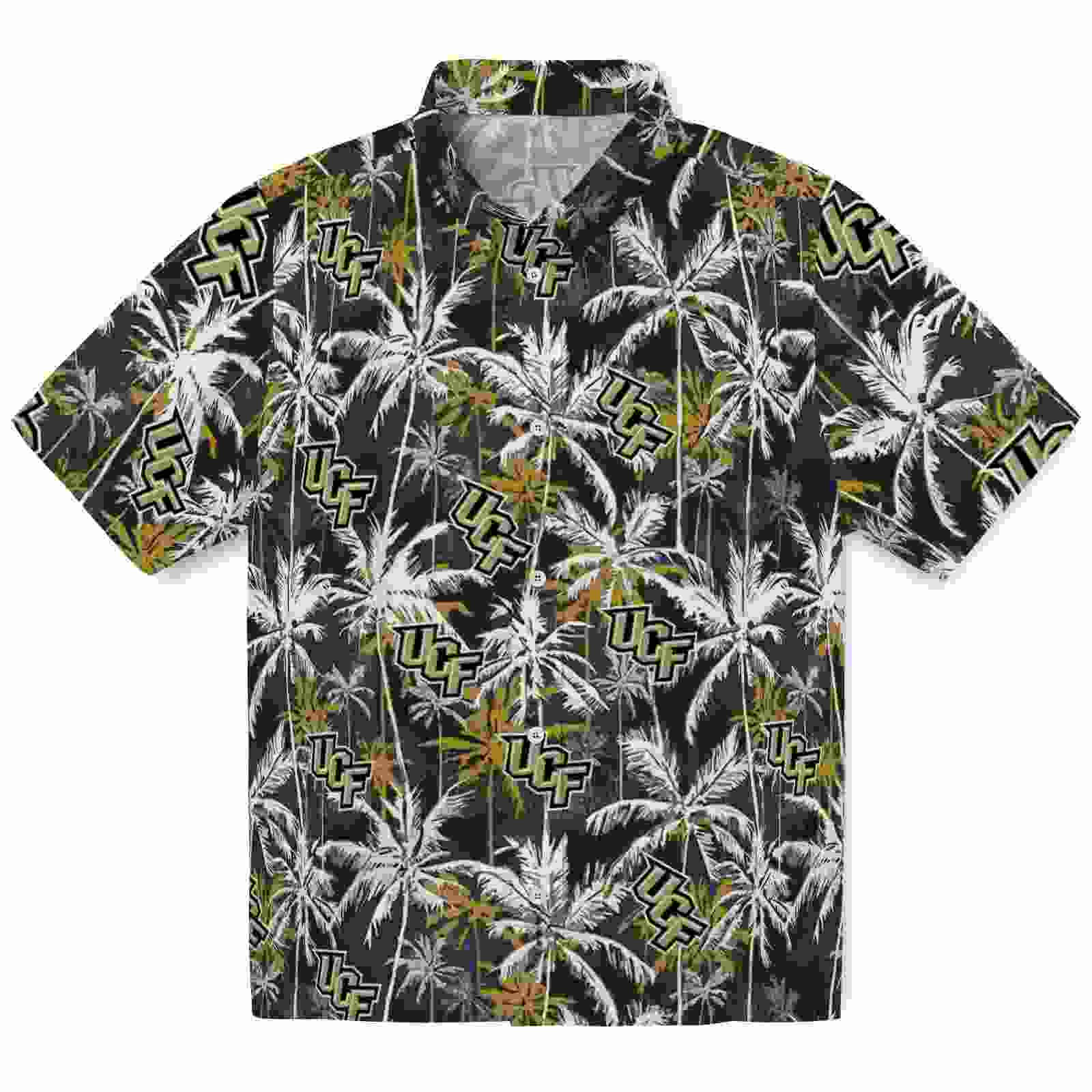 UCF Knights Palm Pattern Gold Black Hawaiian Shirt