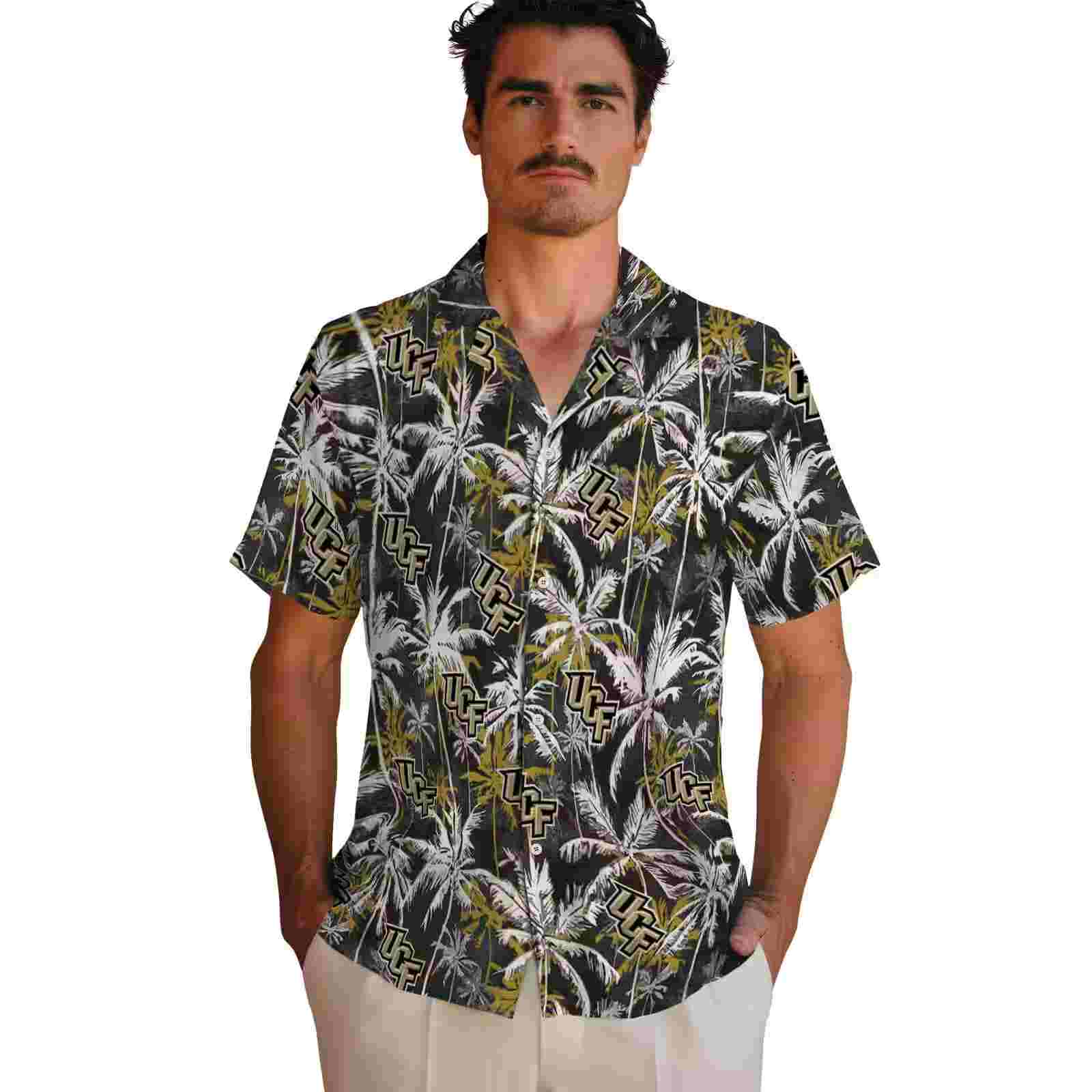 ucf knights palm pattern gold black hawaiian shirt fashion forward