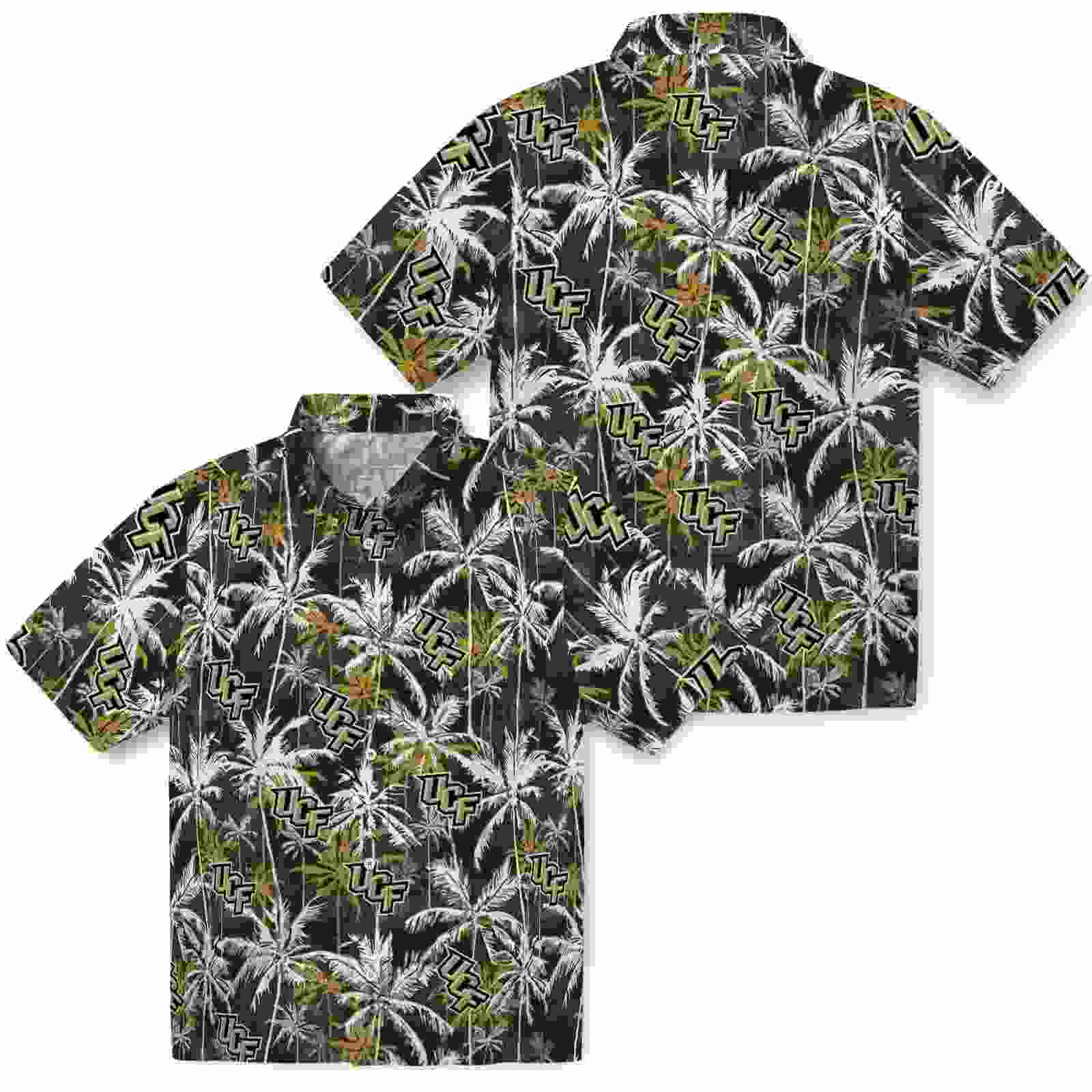 ucf knights palm pattern gold black hawaiian shirt high quality