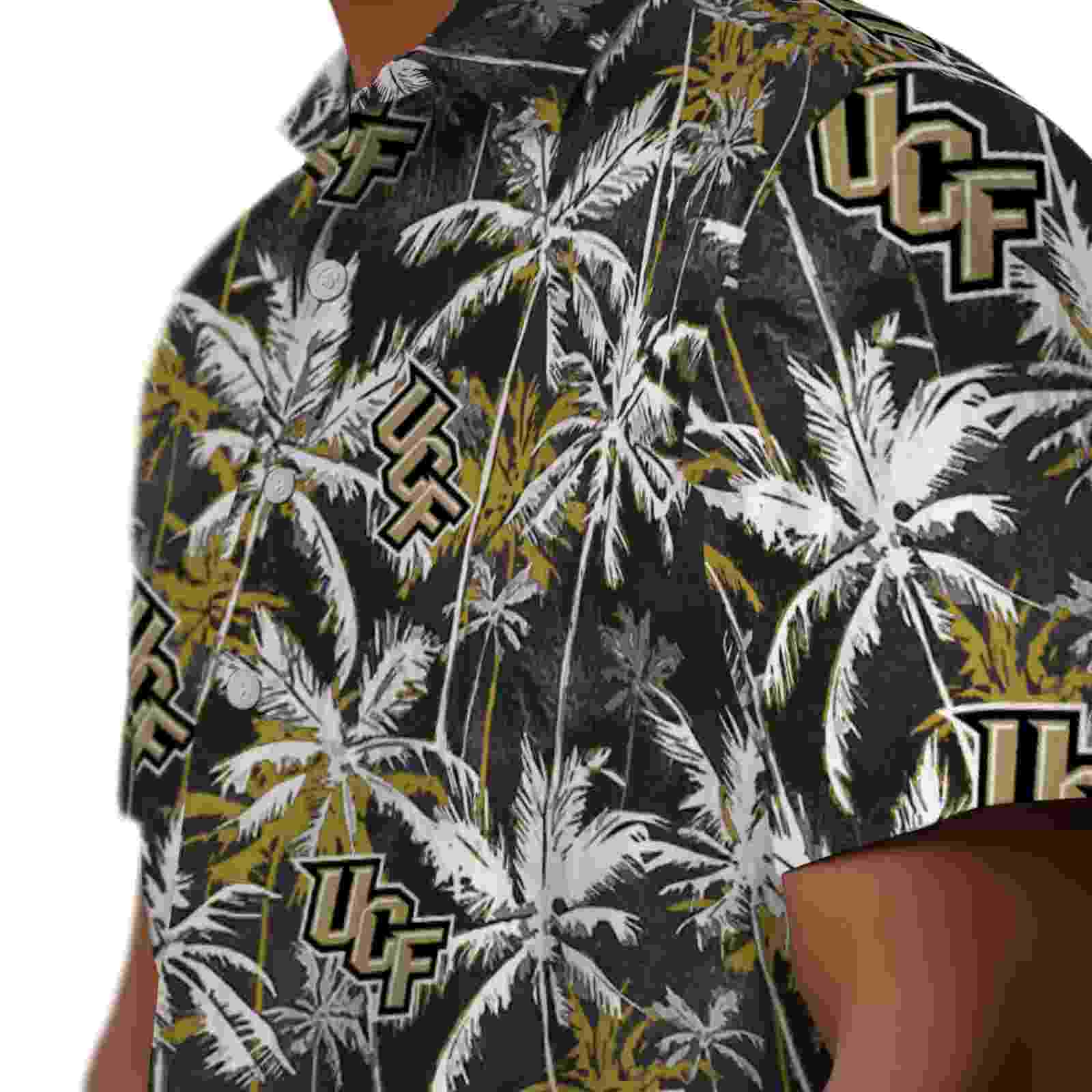 ucf knights palm pattern gold black hawaiian shirt trendy