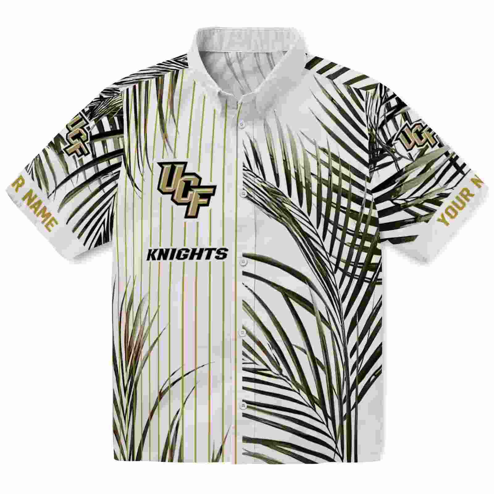 UCF Knights Palm Stripes Gold Black White Hawaiian Shirt