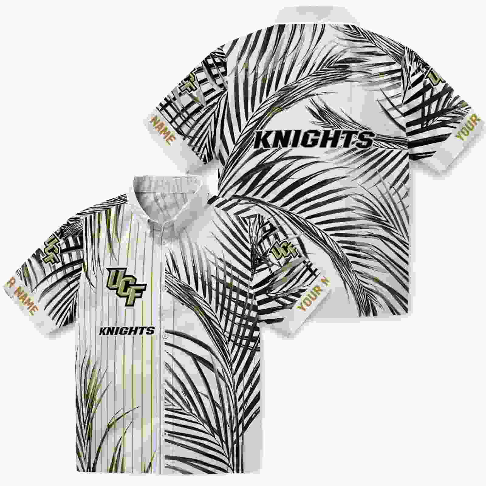 ucf knights palm stripes gold black white hawaiian shirt high quality