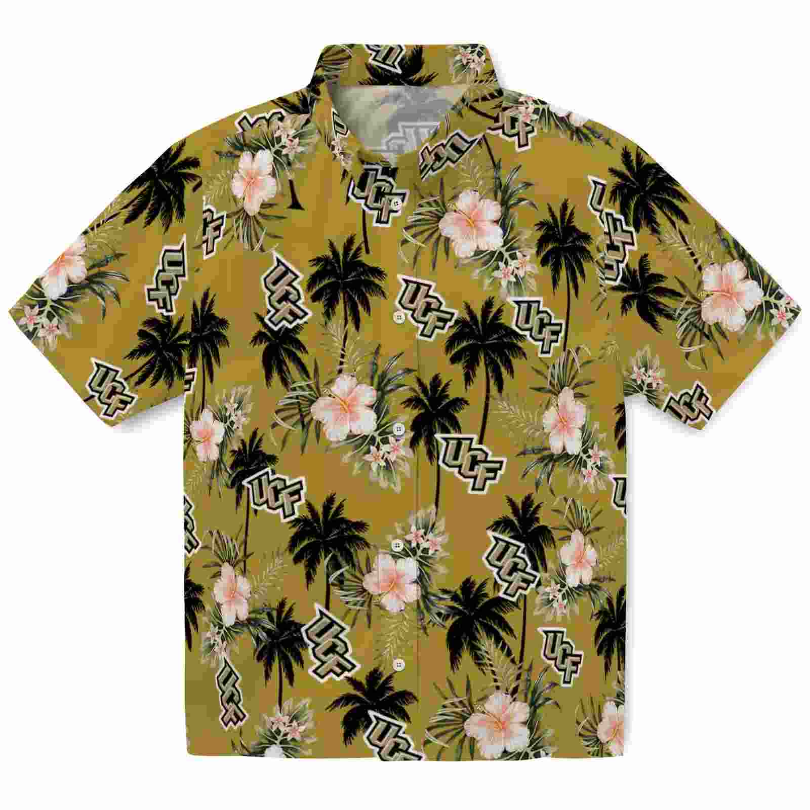 UCF Knights Palm Tree Flower Gold Hawaiian Shirt