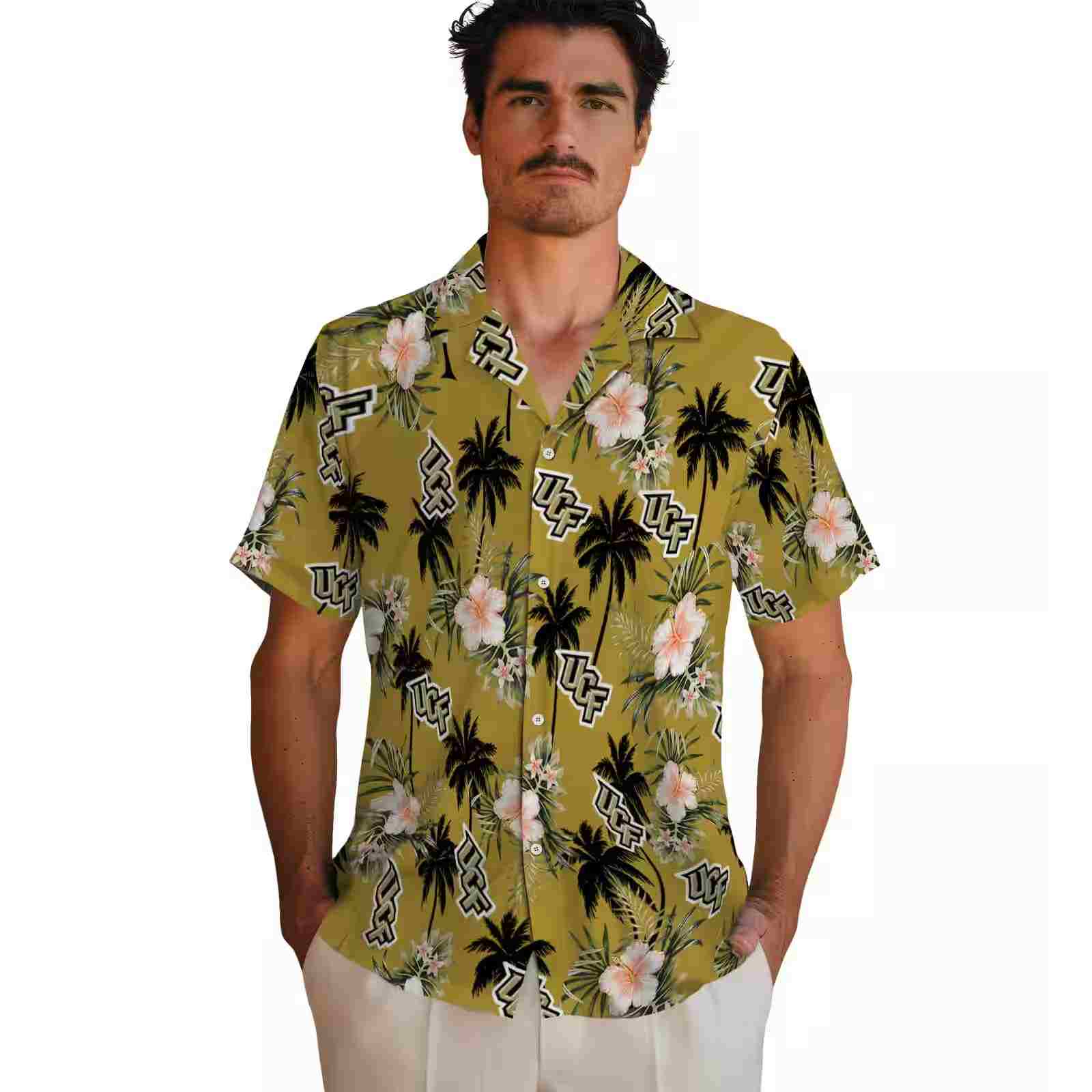 ucf knights palm tree flower gold hawaiian shirt fashion forward