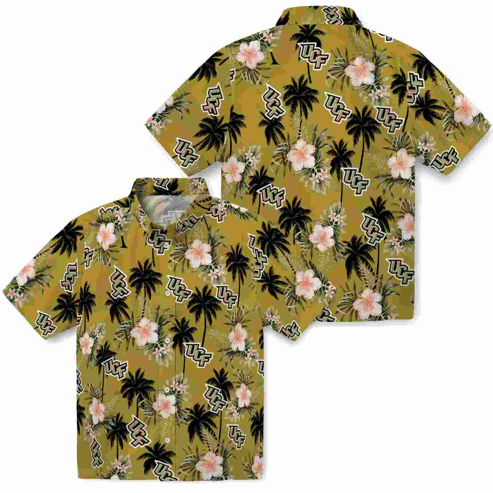 ucf knights palm tree flower gold hawaiian shirt high quality