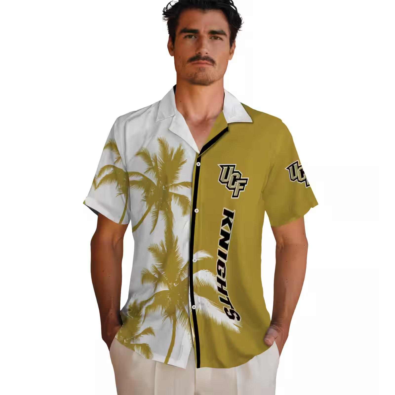 ucf knights palm trees gold white hawaiian shirt fashion forward