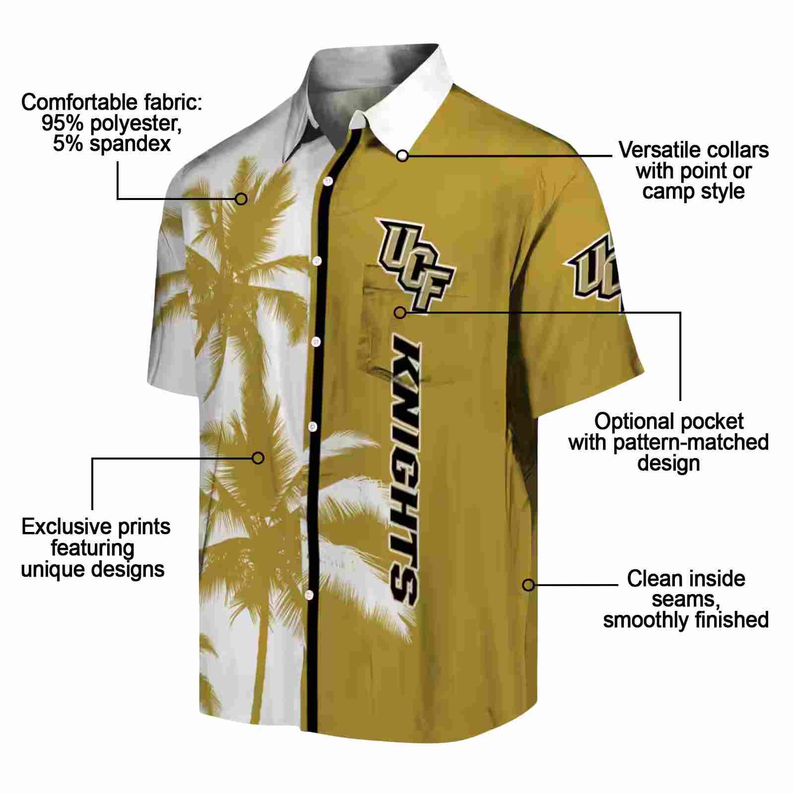 ucf knights palm trees gold white hawaiian shirt new arrival