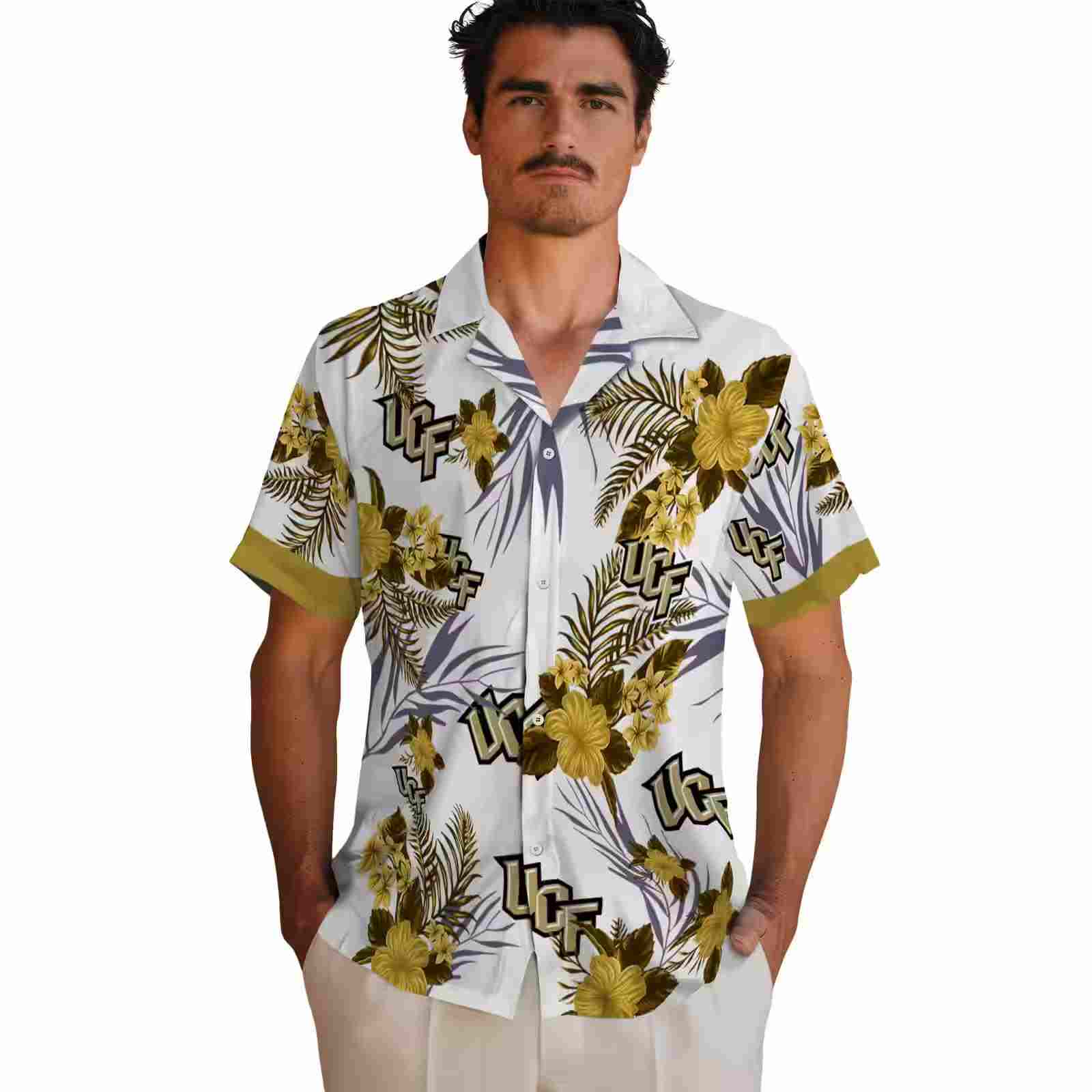 ucf knights patriotic hibiscus design gold white hawaiian shirt fashion forward