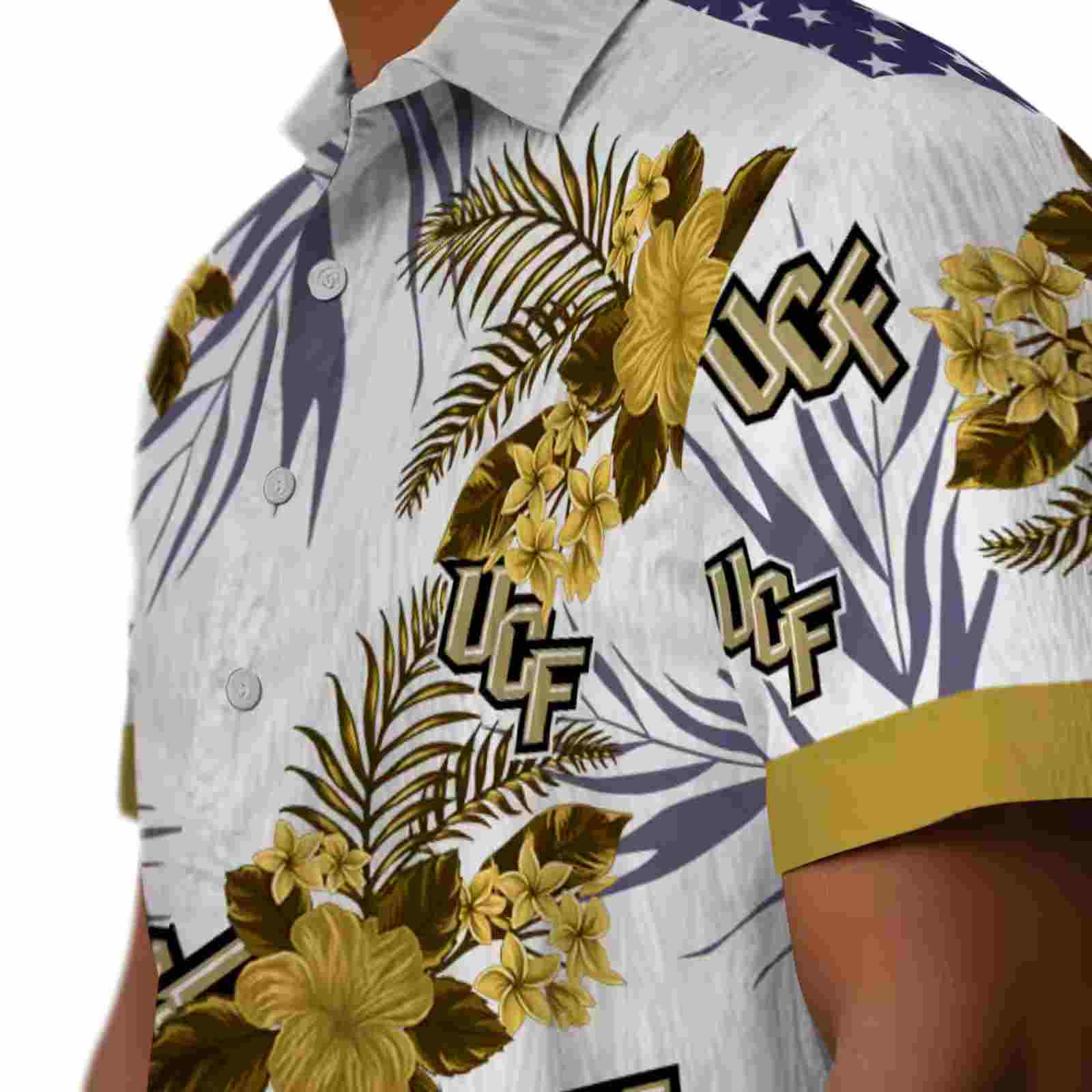 ucf knights patriotic hibiscus design gold white hawaiian shirt trendy