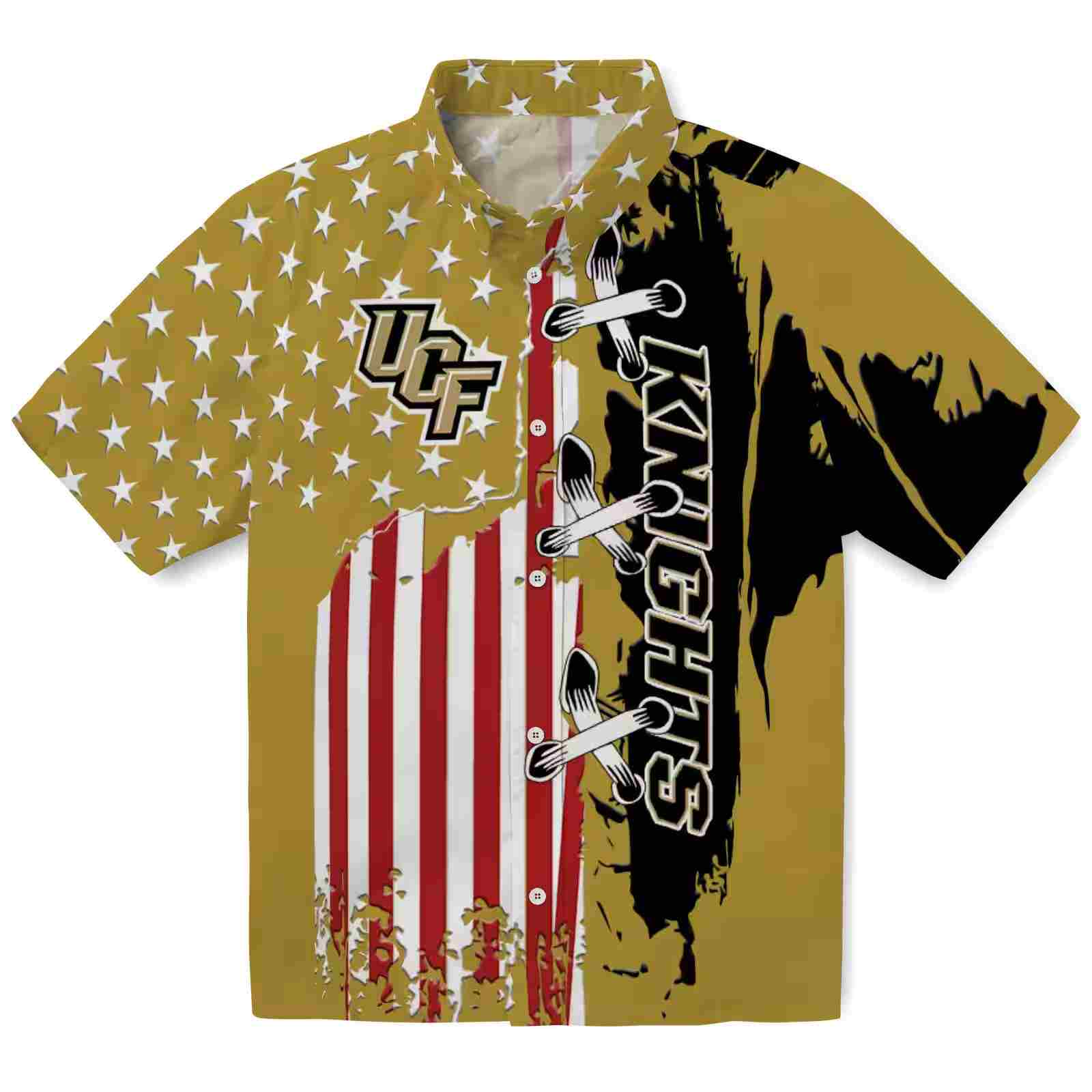 UCF Knights Stitched Flag Gold Hawaiian Shirt