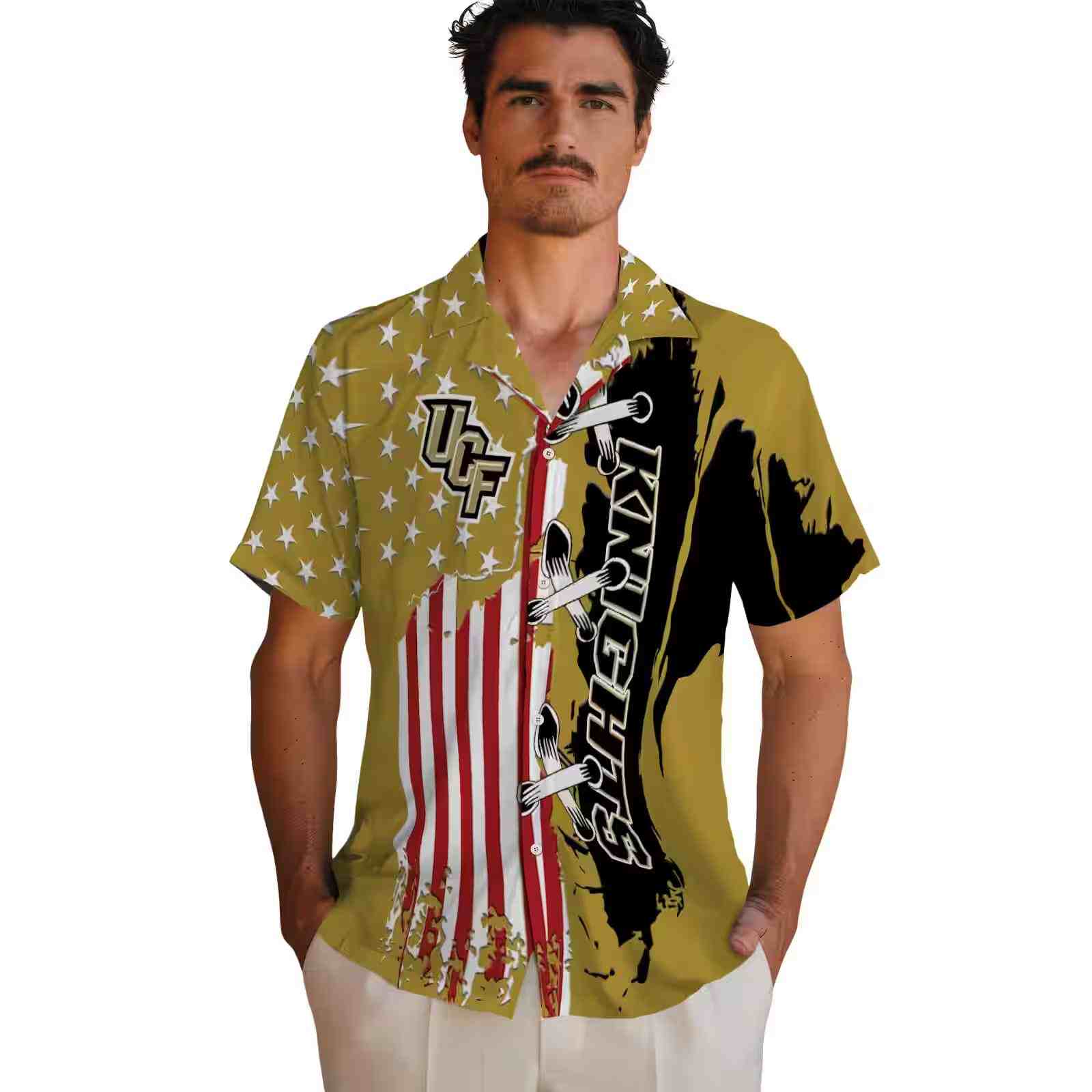 ucf knights stitched flag gold hawaiian shirt fashion forward