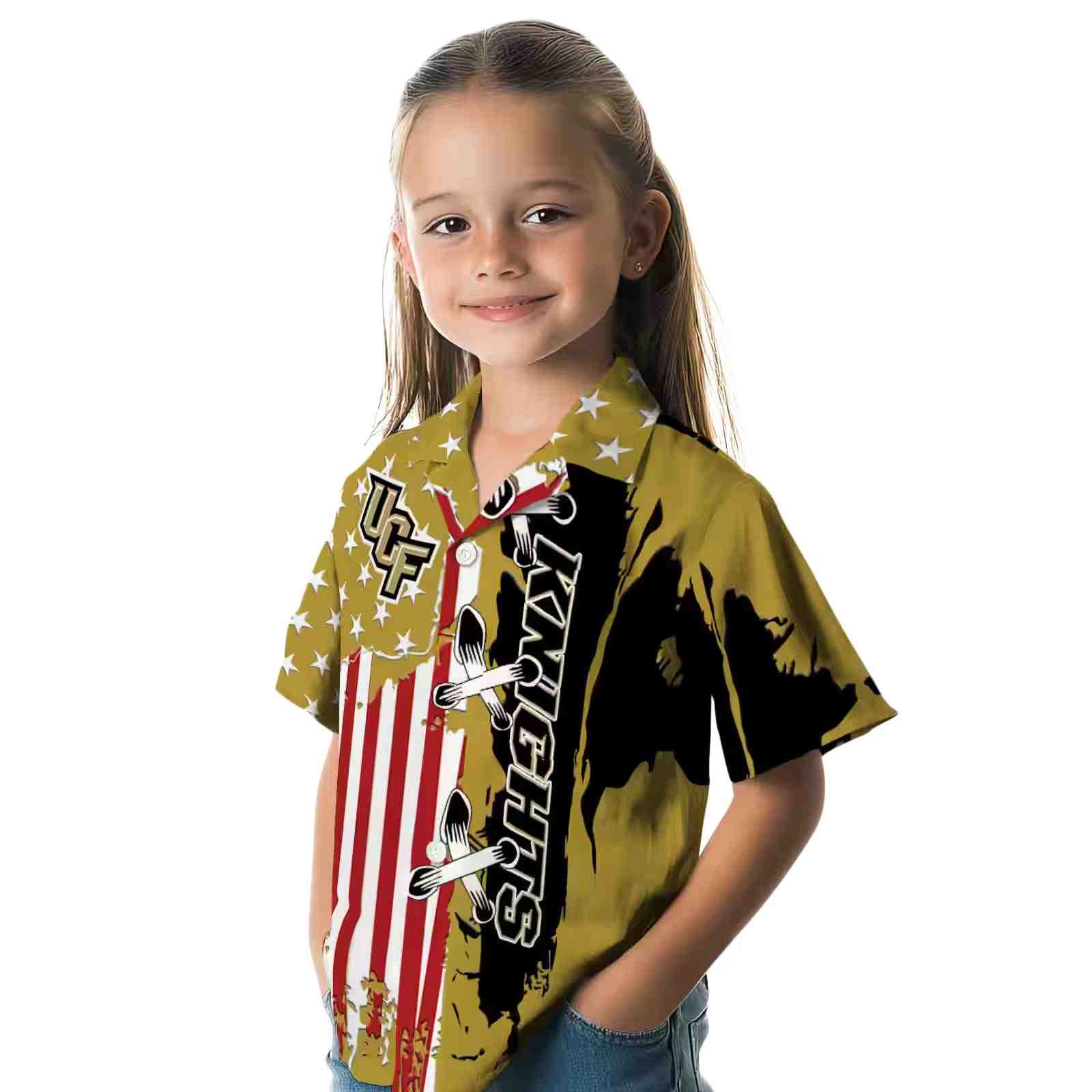 ucf knights stitched flag gold hawaiian shirt premium grade