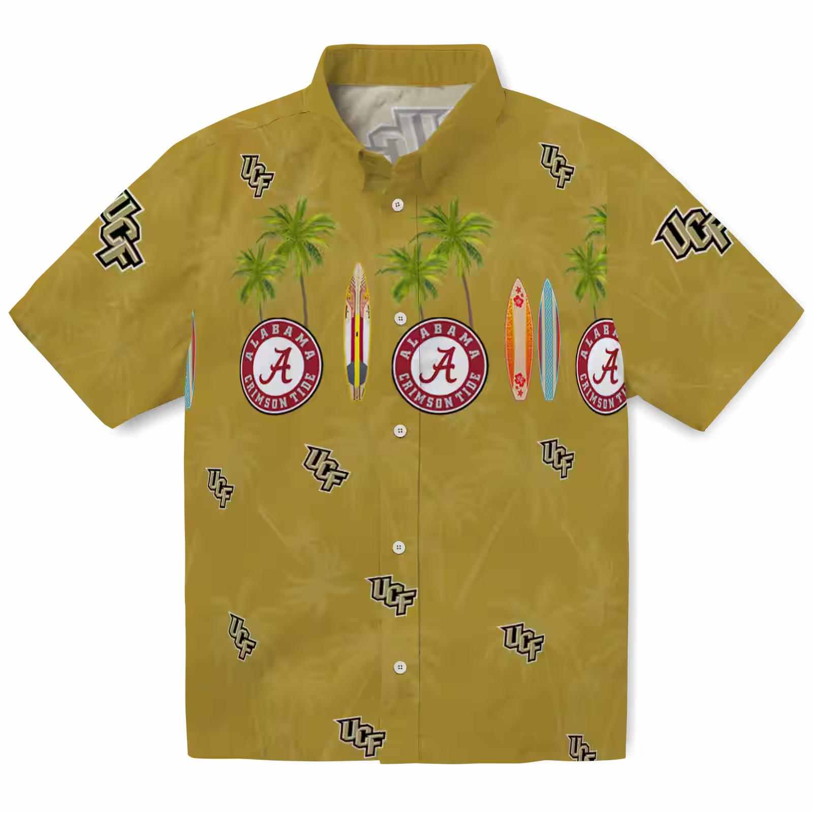 UCF Knights Surfboard Palm Gold Hawaiian Shirt